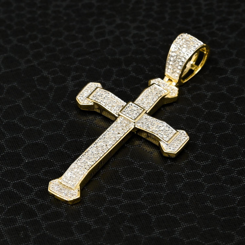 Pendentif à Diamants en Or 10K | Pendentif Croix Crystal D12 Diamant Or 2 Tons