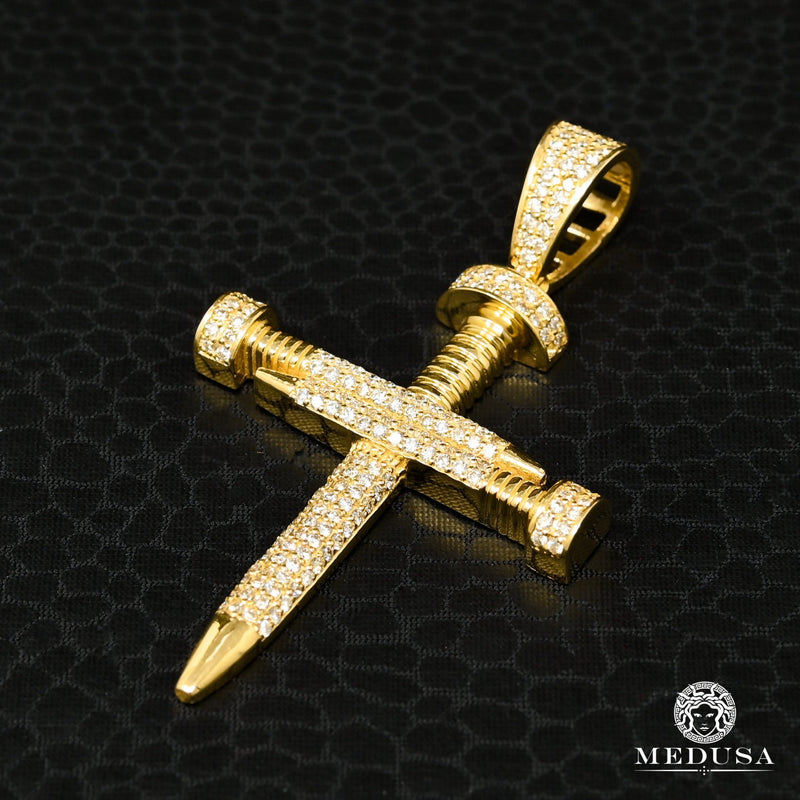 Pendentif à Diamants en Or 10K | Pendentif Croix Crystal D15 Diamant Or Jaune