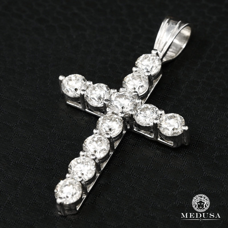 Pendentif à Diamants en Or 14K | Pendentif Croix Crystal D17 Diamant Or Blanc