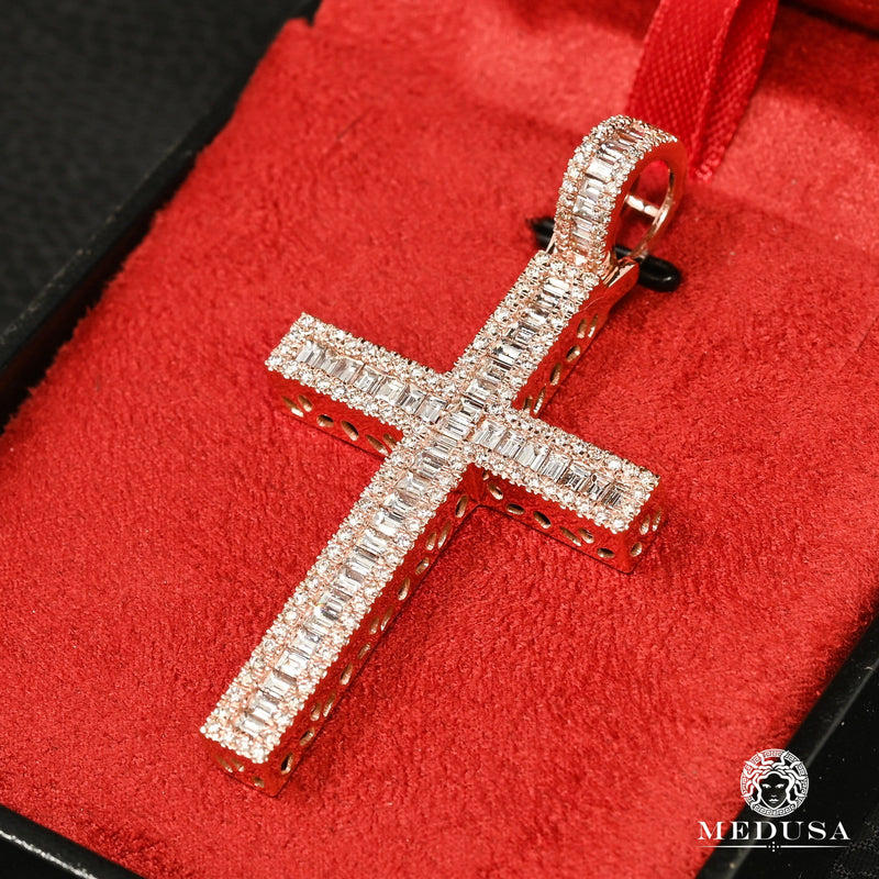 Pendentif à Diamants en Or 14K | Pendentif Croix Crystal D19 Diamant 56MM / Or Rose
