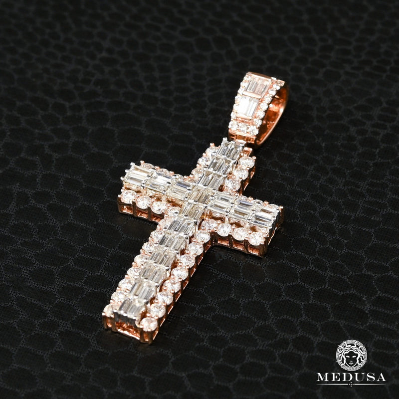 Pendentif à Diamants en Or 14K | Pendentif Croix Crystal D20 Diamant Or Rose 2 Tons