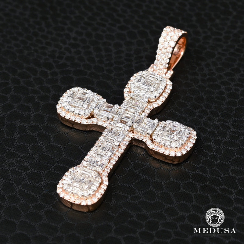 Pendentif à Diamants en Or 14K | Pendentif Croix Crystal D21 Diamant Or Rose 2 Tons