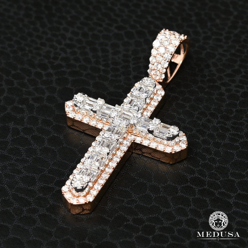 Pendentif à Diamants en Or 14K | Pendentif Croix Crystal D22 Diamant Or Rose 2 Tons