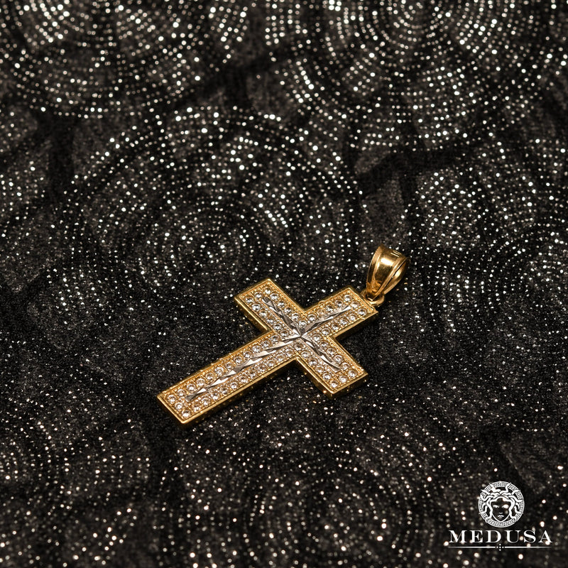 Pendentif en Or 10K | Pendentif Croix Crystal X2 Or 2 Tons