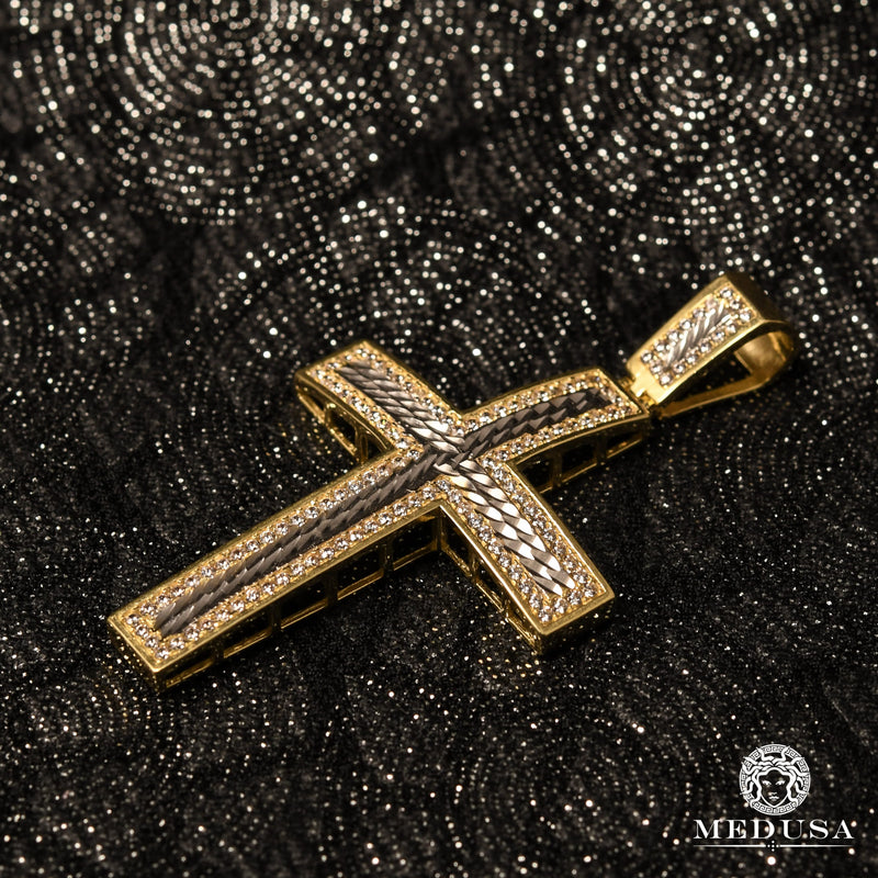 Pendentif en Or 10K | Pendentif Croix Crystal X4 Or 2 Tons