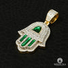 Pendentif à Diamants en Or 14K | Pendentif Divers Khamsa D8 Diamant Vert / Or Jaune