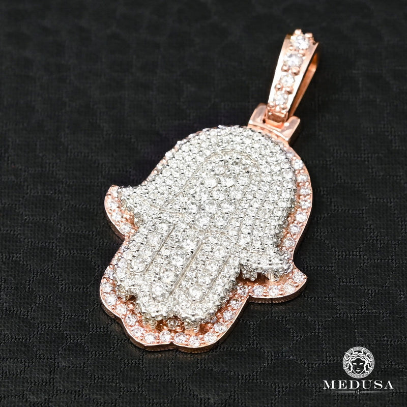 Pendentif à Diamants en Or 14K | Pendentif Divers Khamsa D9 Diamant Or Rose 2 Tons
