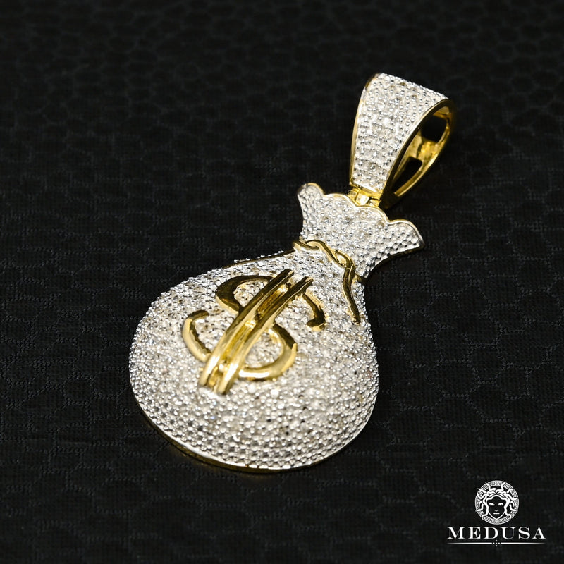 Pendentif à Diamants en Or 10K | Pendentif Divers Money D2 Diamant Or 2 Tons