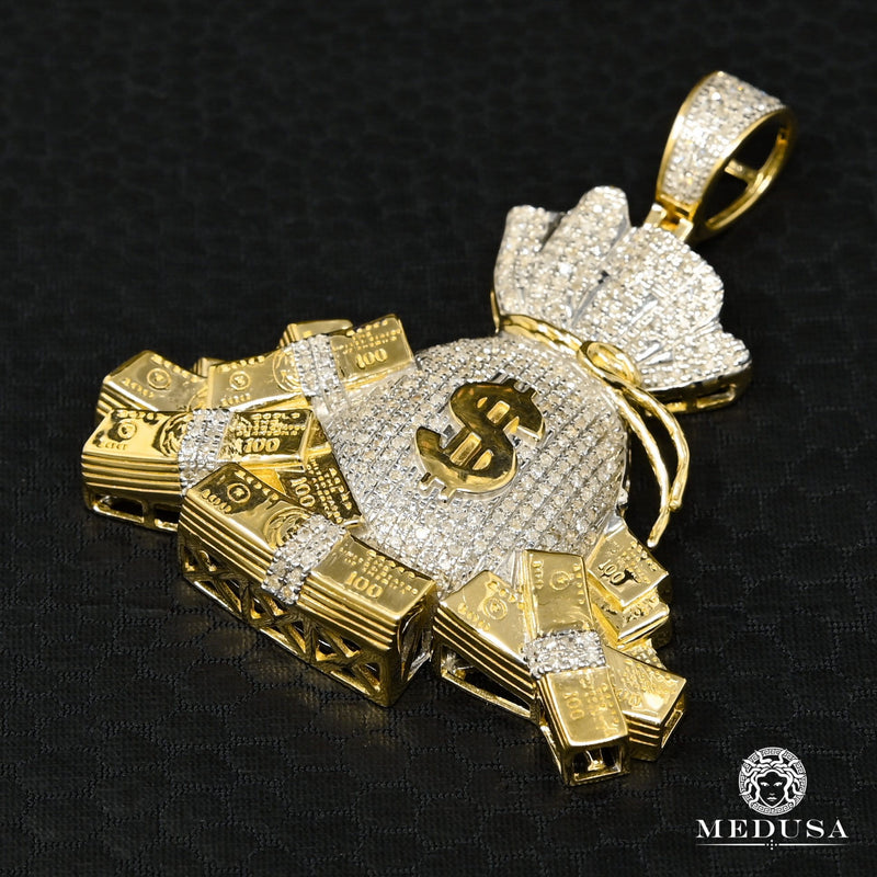 Pendentif à Diamants en Or 10K | Pendentif Divers Money D3 Diamant Or 2 Tons
