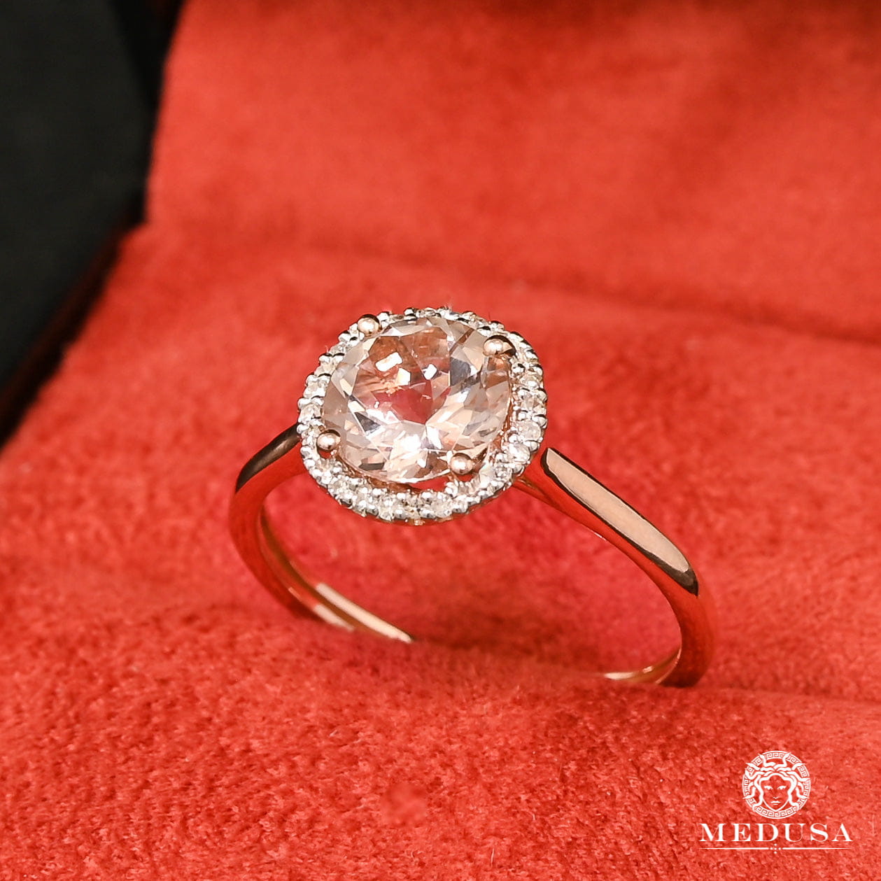 Bague à Diamants en Or 10K | Bague Femme Morganite D11 Diamant Or Rose