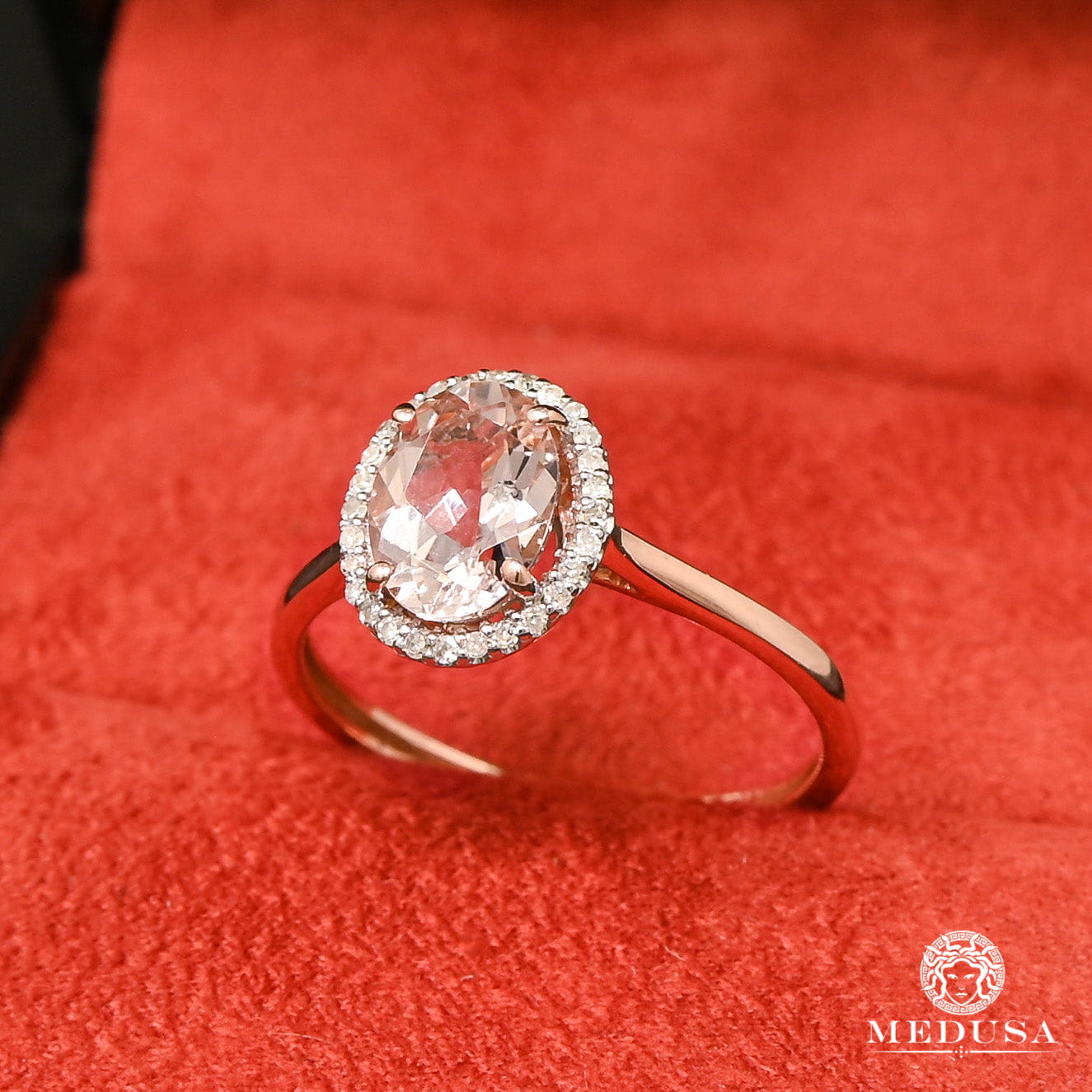 Bague à Diamants en Or 10K | Bague Femme Morganite D12 Diamant Or Rose