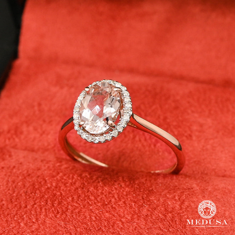 Bague à Diamants en Or 10K | Bague Femme Morganite D12 Diamant Or Rose