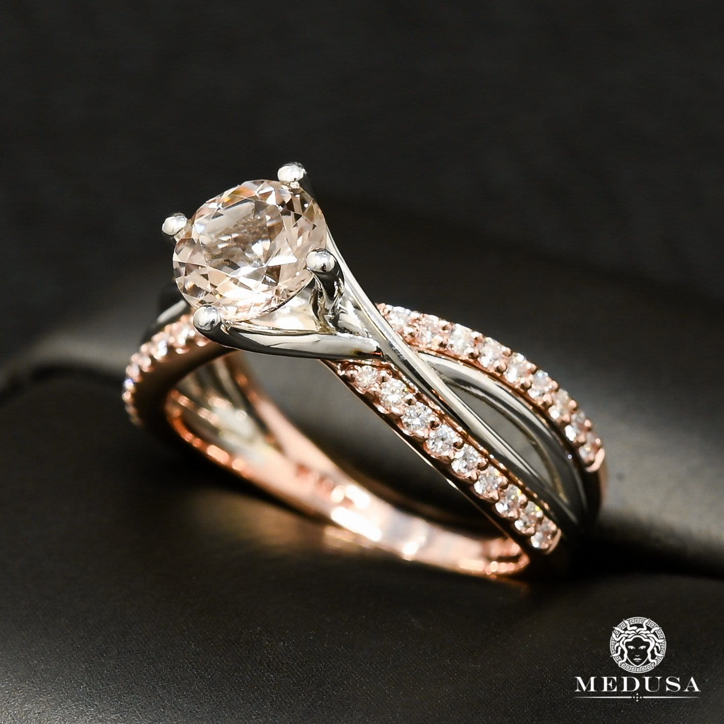 Bague à Diamants en Or 14K | Bague Femme Morganite D5 Diamant Or Rose 2 Tons