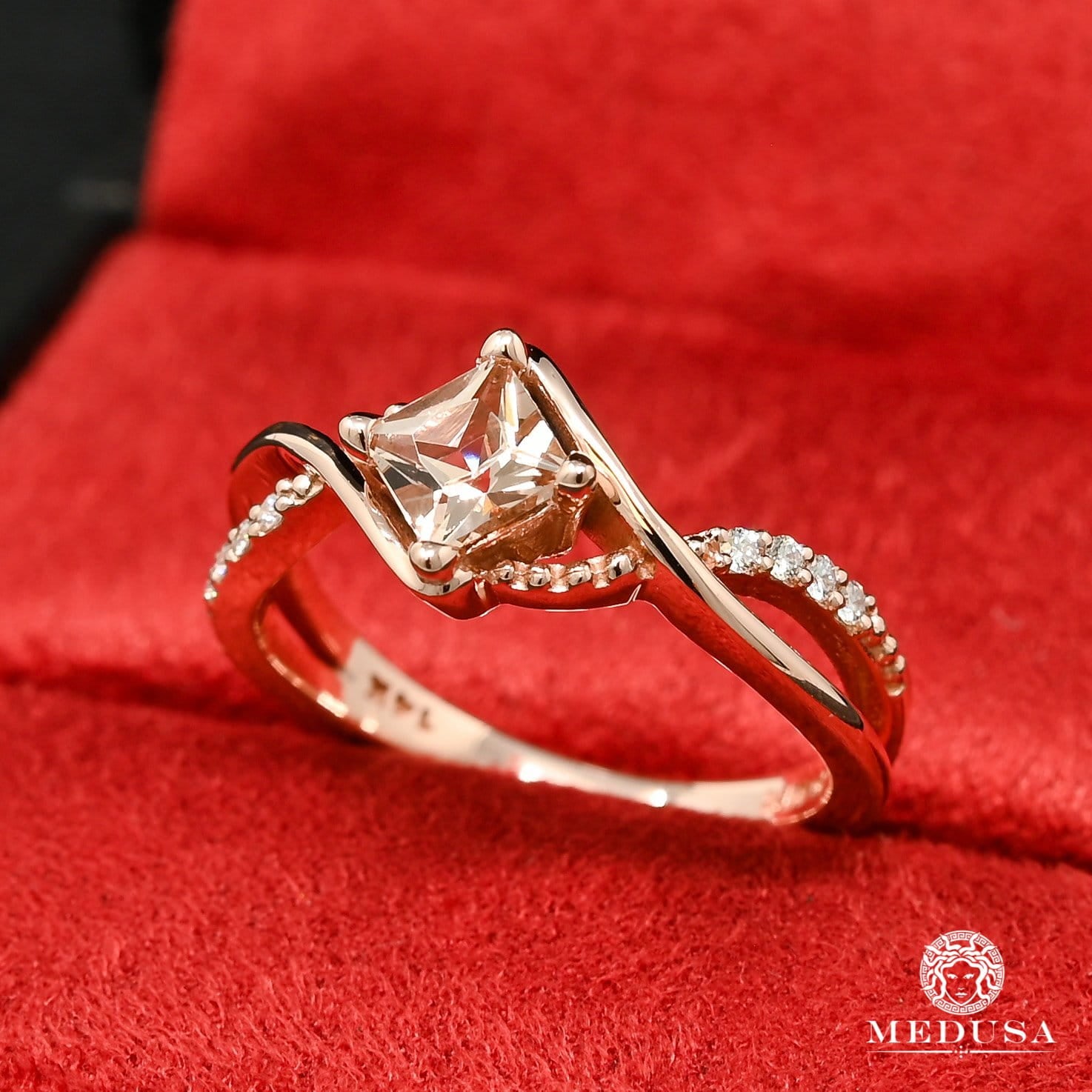 Bague à Diamants en Or 14K | Bague Femme Morganite D6 Diamant Or Rose
