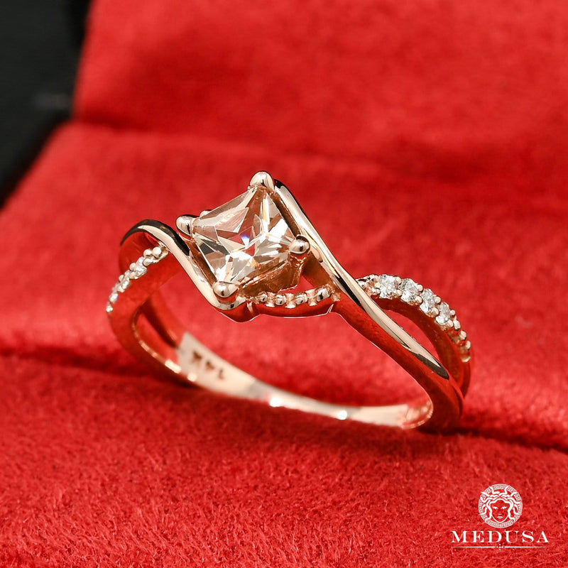 Bague à Diamants en Or 14K | Bague Femme Morganite D6 Diamant Or Rose