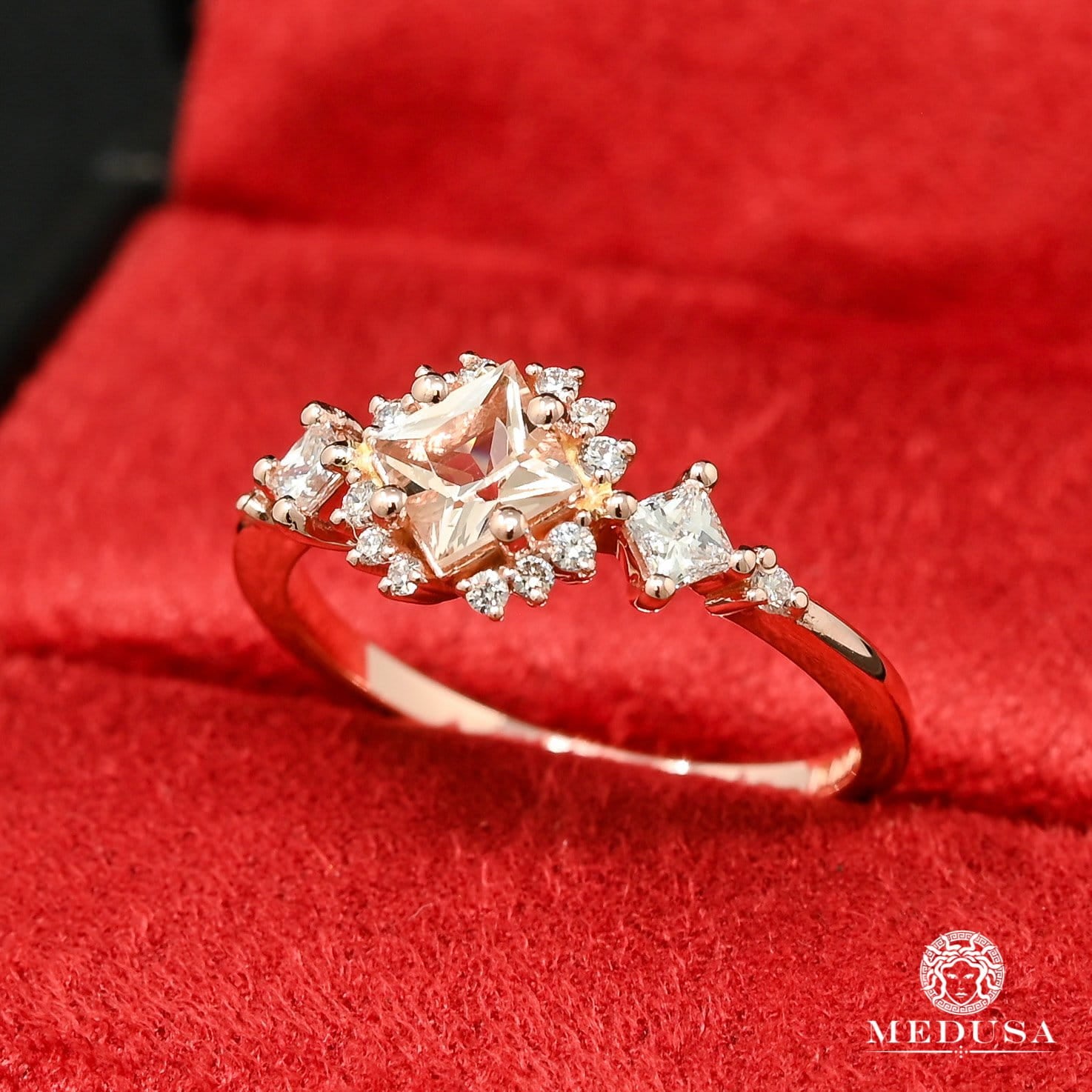 Bague à Diamants en Or 14K | Bague Femme Morganite D7 Diamant Or Rose