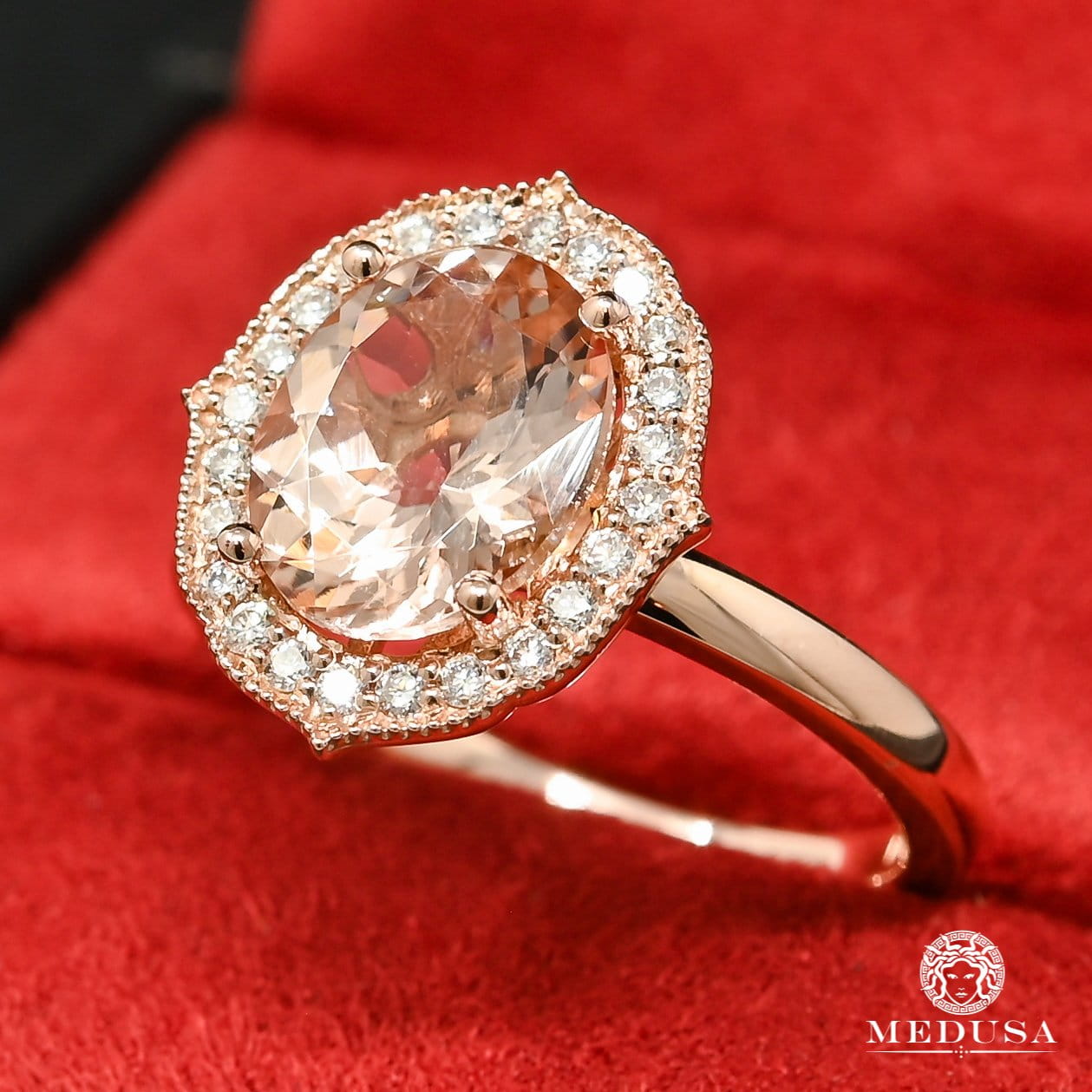 Bague à Diamants en Or 14K | Bague Femme Morganite D9 Diamant Or Rose