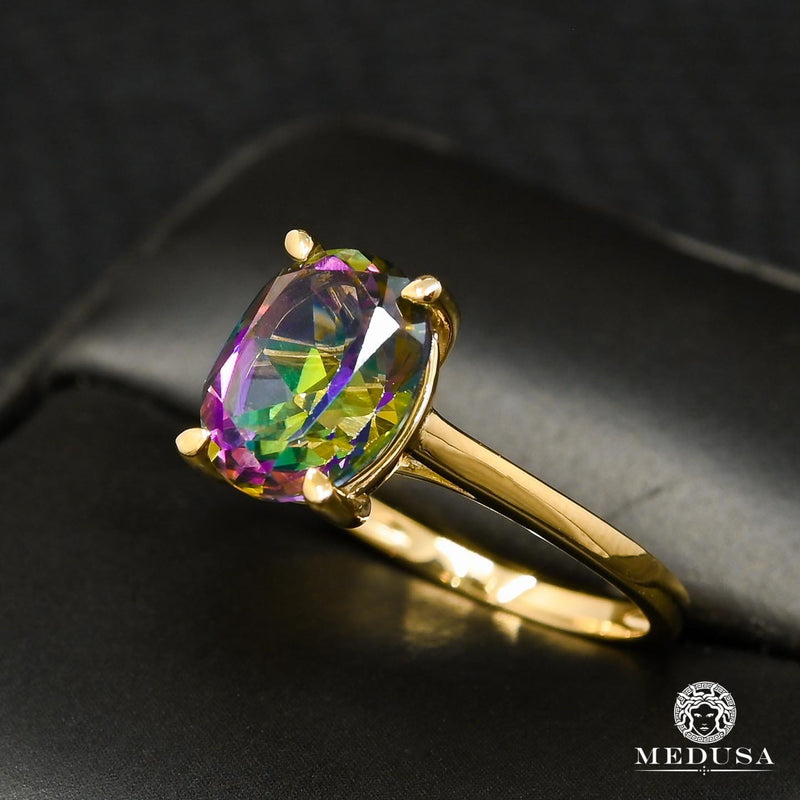Bague à Diamants en Or 10K | Bague Femme Mystic Topaz D1 Diamant Or Jaune