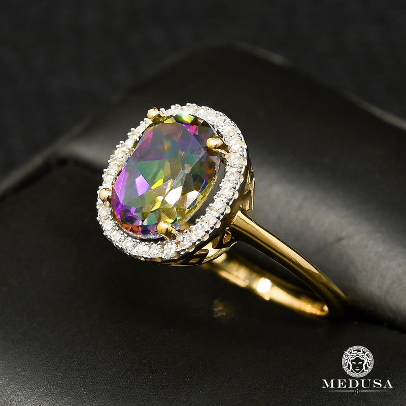 Bague à Diamants en Or 10K | Bague Femme Mystic Topaz D2 Diamant Or Jaune