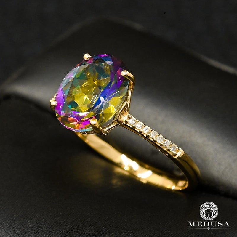 Bague à Diamants en Or 10K | Bague Femme Mystic Topaz D3 Diamant Or Jaune