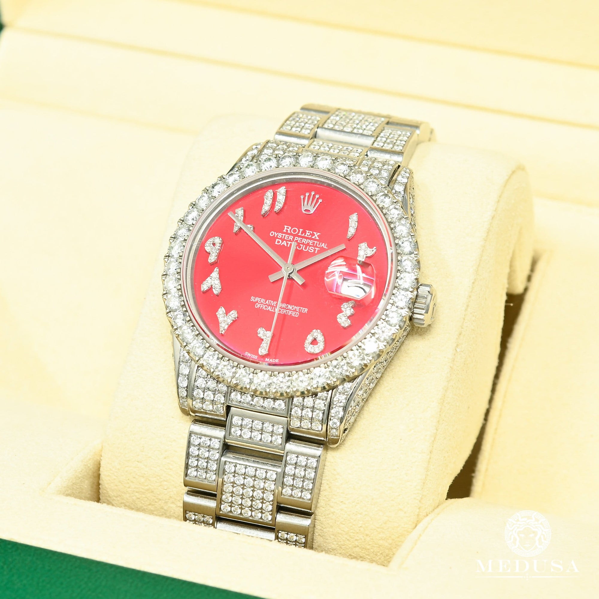 Montre Rolex | Montre Homme Rolex Datejust 36mm - Arabic Red Oyster Iced Stainless