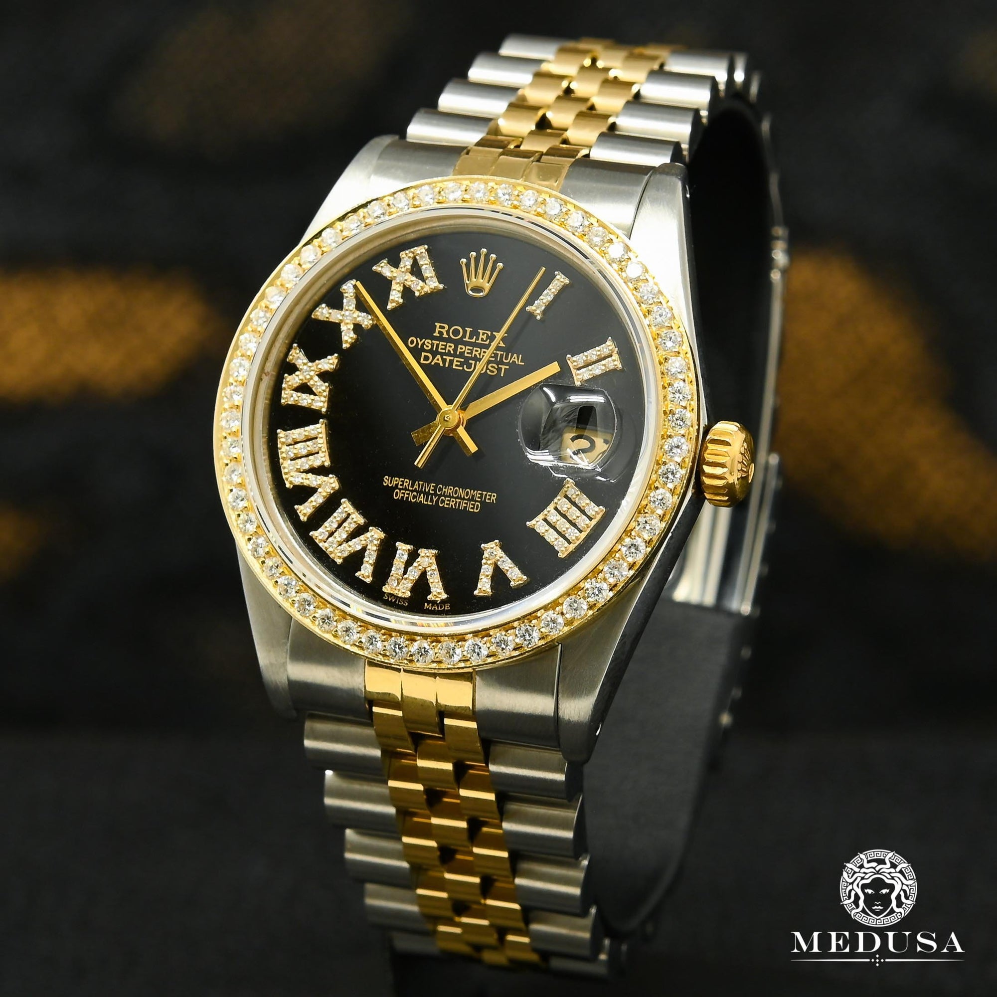 Montre Rolex | Montre Homme Rolex Datejust 36mm - Black Vintage Or 2 Tons