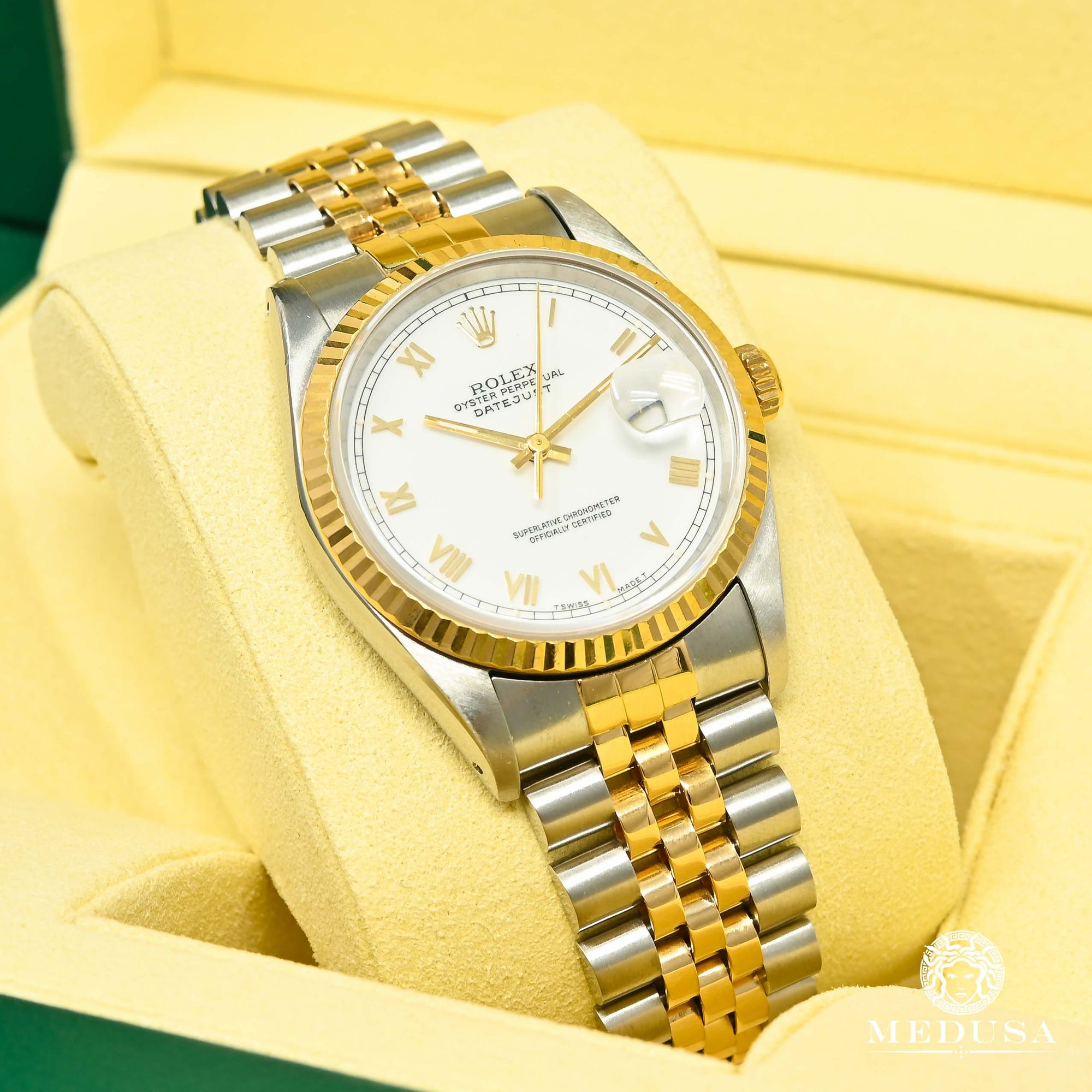 Montre Rolex | Montre Homme Rolex Datejust 36mm - Blanc Romain Or 2 Tons