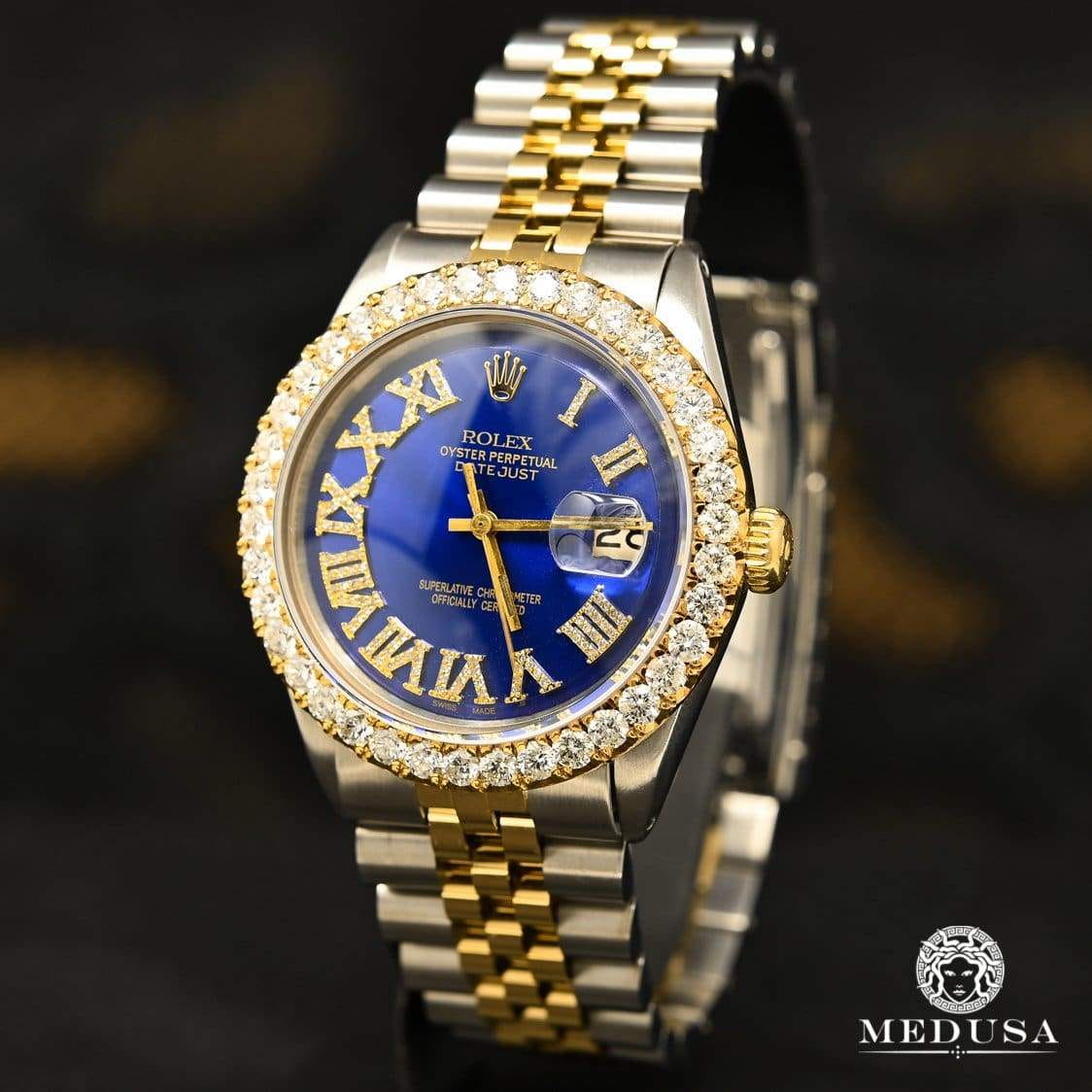 Montre Rolex | Montre Homme Rolex Datejust 36mm - Bleu Chiffre Romain Or 2 Tons
