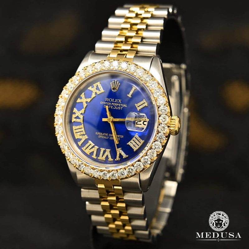 Montre Rolex | Montre Homme Rolex Datejust 36mm - Bleu Chiffre Romain Or 2 Tons