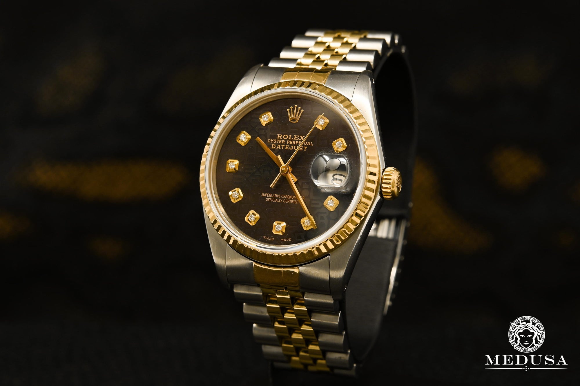 Montre Rolex | Montre Homme Rolex Datejust 36mm - Cadran Noir Jubilee Or 2 Tons