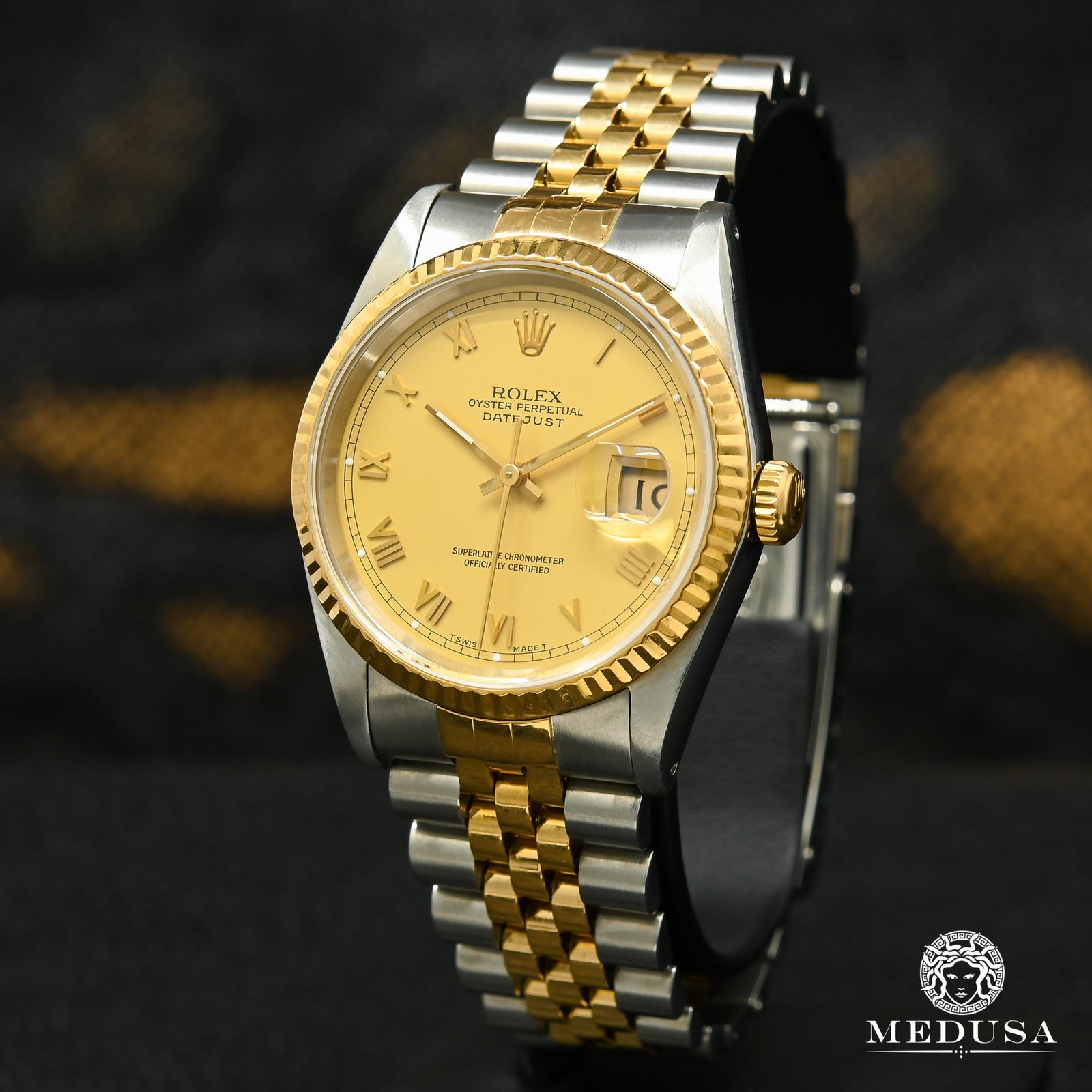 Montre Rolex | Montre Homme Rolex Datejust 36mm - Champagne Romain Or 2 Tons