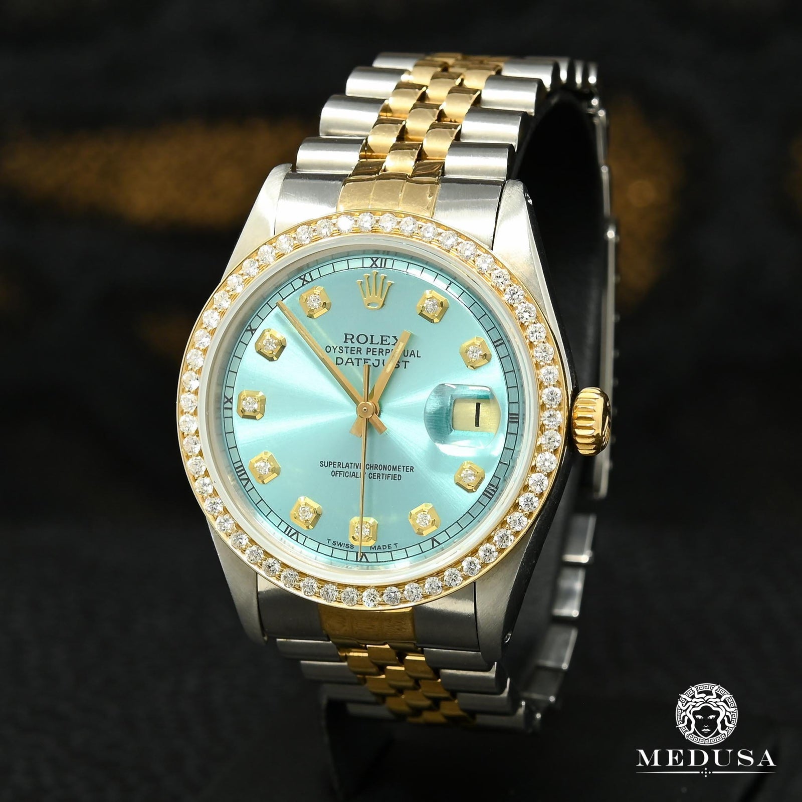 Montre Rolex | Montre Homme Rolex Datejust 36mm - Cyan Vintage Or 2 Tons