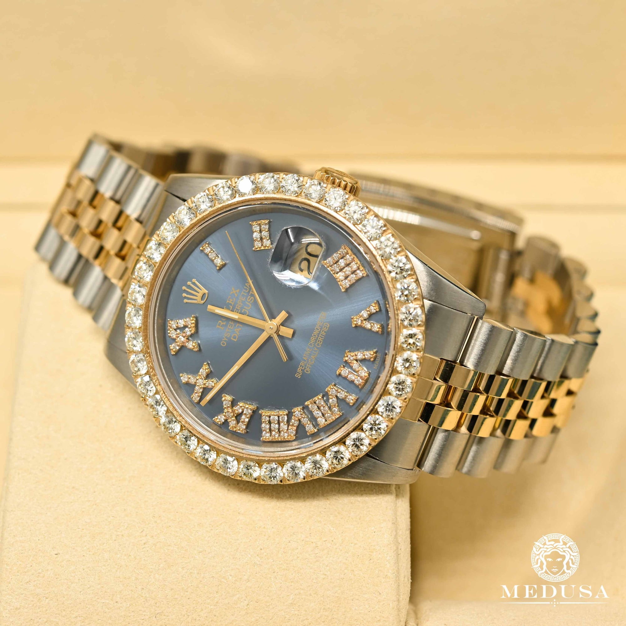 Montre Rolex | Montre Homme Rolex Datejust 36mm - Navy Chiffre Romain Or 2 Tons