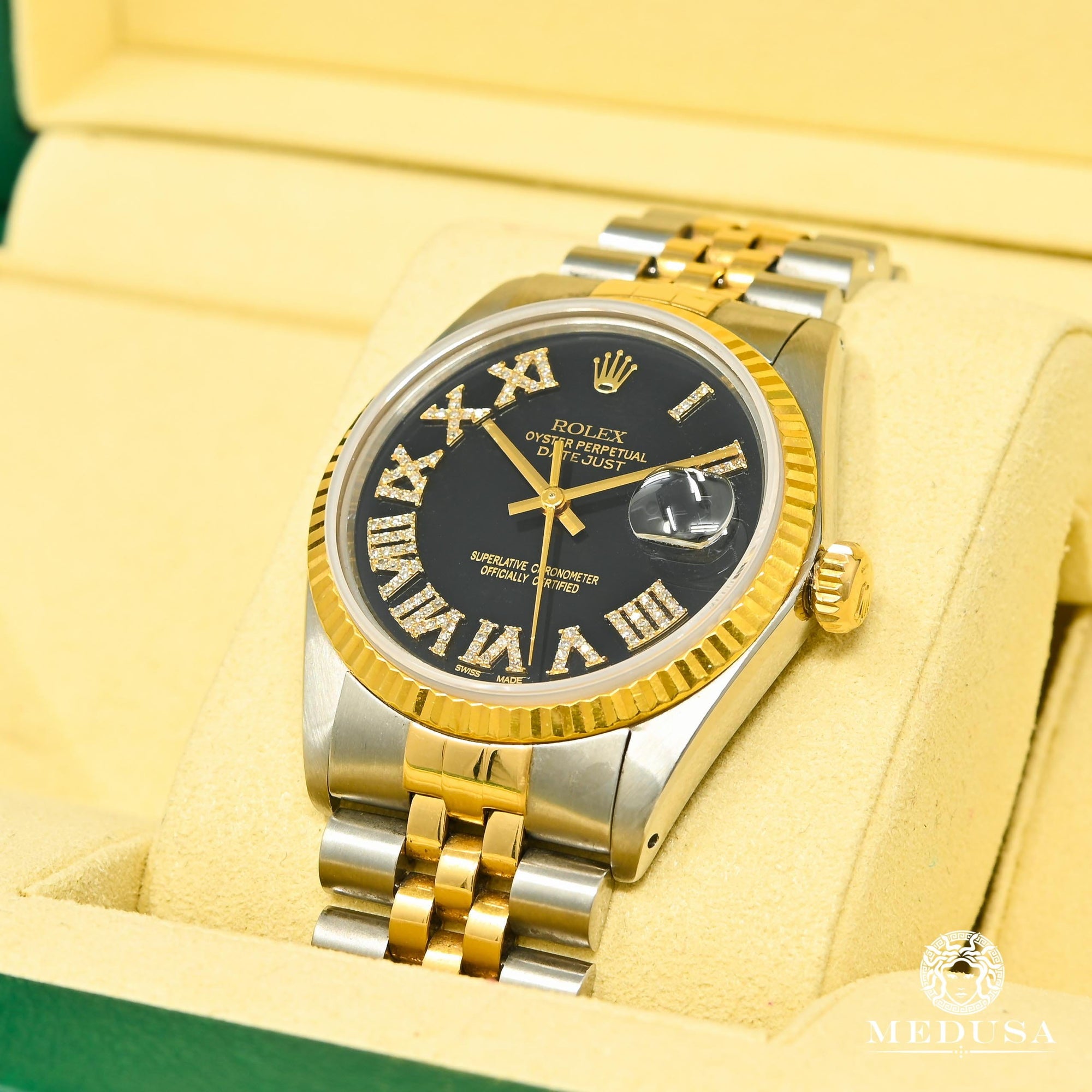 Montre Rolex | Montre Homme Rolex Datejust 36mm - Noir Romain Or 2 Tons