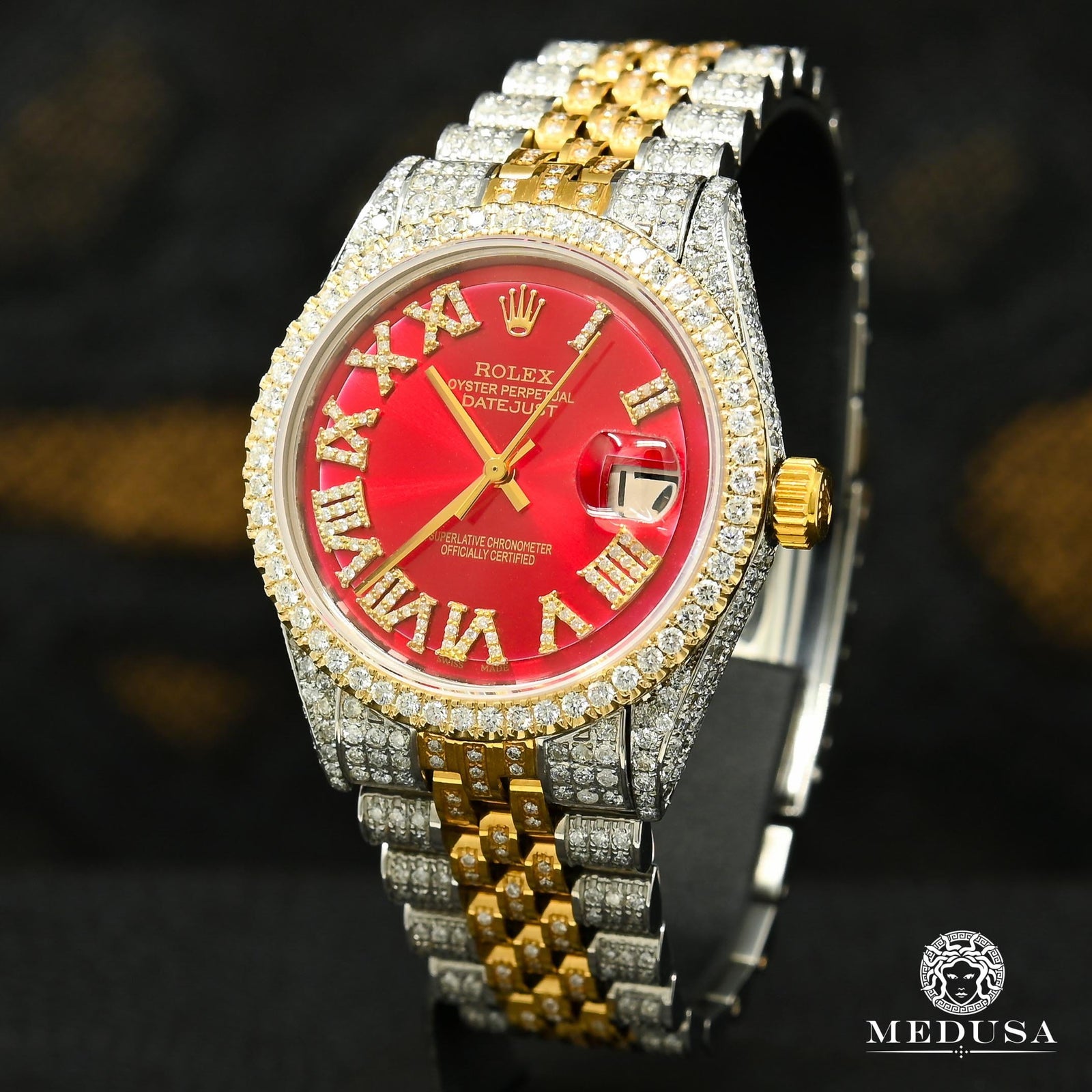 Montre Rolex | Montre Homme Rolex Datejust 36mm - Red Iced Out Or 2 Tons