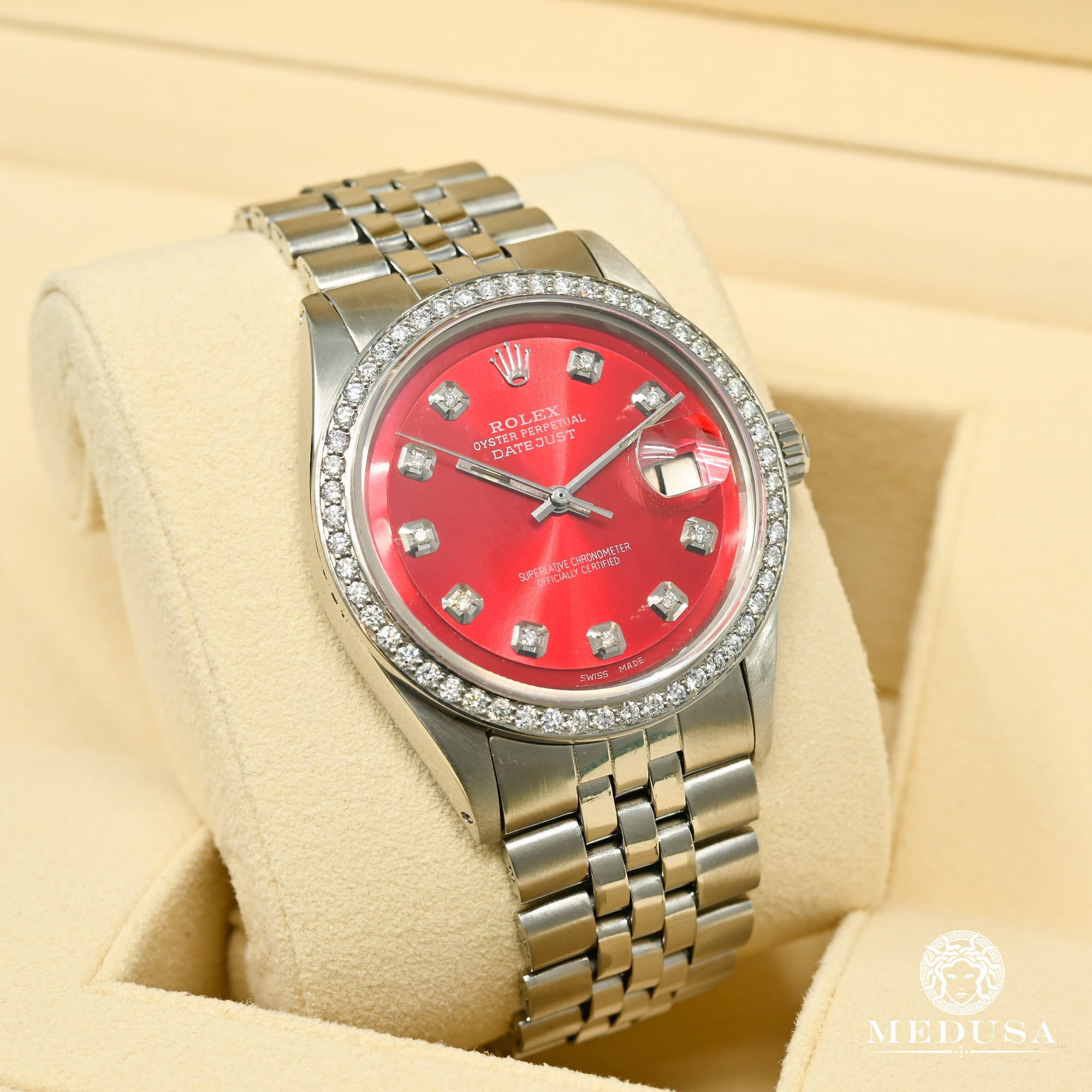 Montre Rolex | Montre Homme Rolex Datejust 36mm - Rouge Classic Iced Stainless