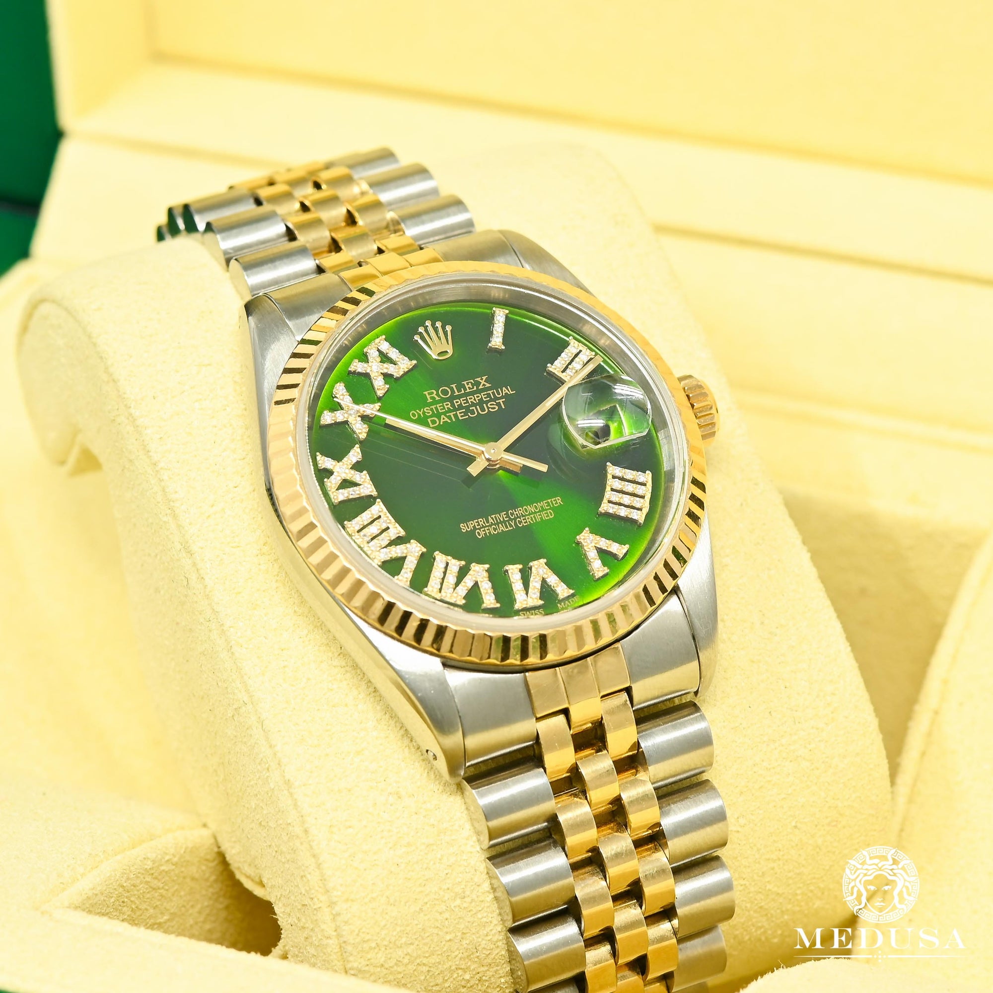 Montre Rolex | Montre Homme Rolex Datejust 36mm - Vert Romain Or 2 Tons