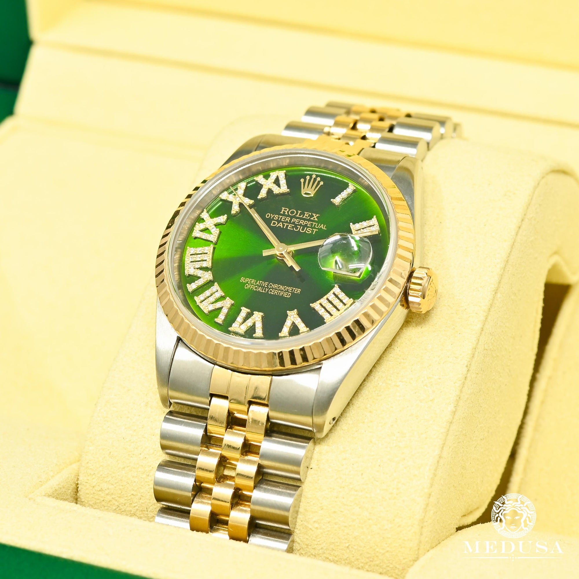 Montre Rolex | Montre Homme Rolex Datejust 36mm - Vert Romain Or 2 Tons