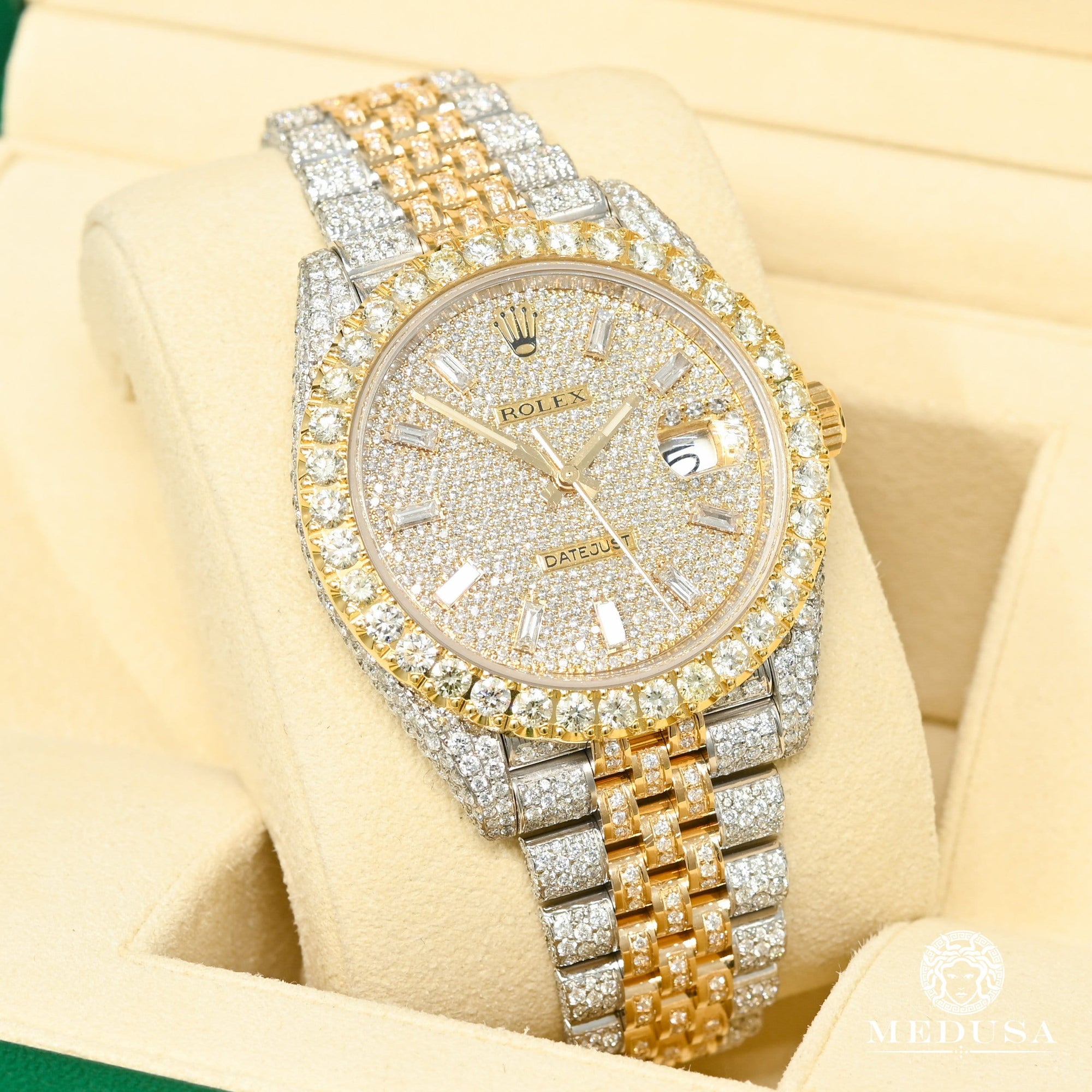 Montre Rolex | Montre Homme Rolex Datejust 41mm - 2 Tones Full Honeycomb Baguette Or 2 Tons