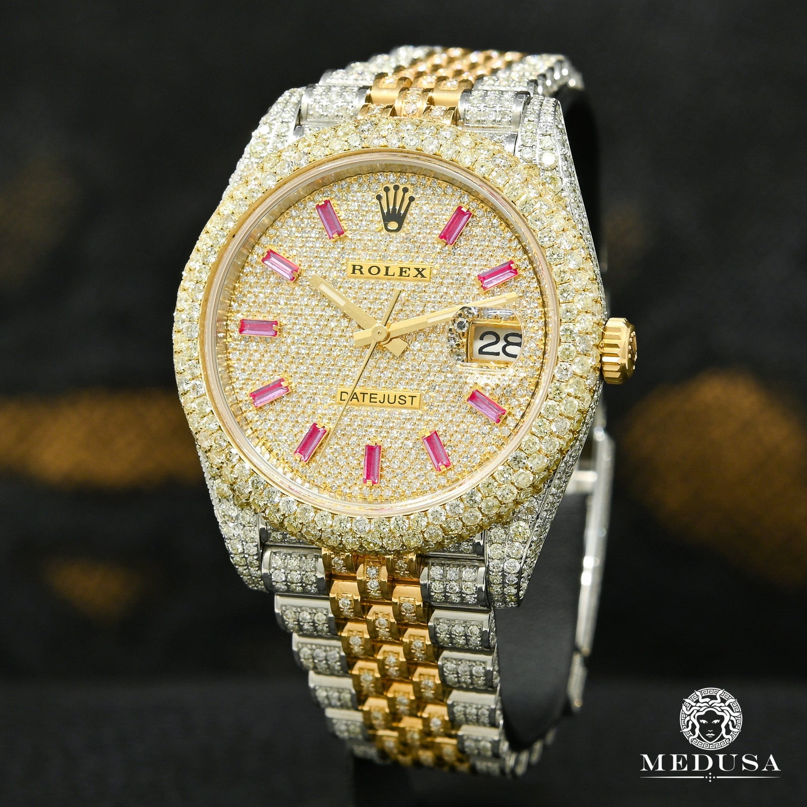 Montre Rolex | Montre Homme Rolex Datejust 41mm - 2 Tones Full Honeycomb Ruby Baguette Or 2 Tons