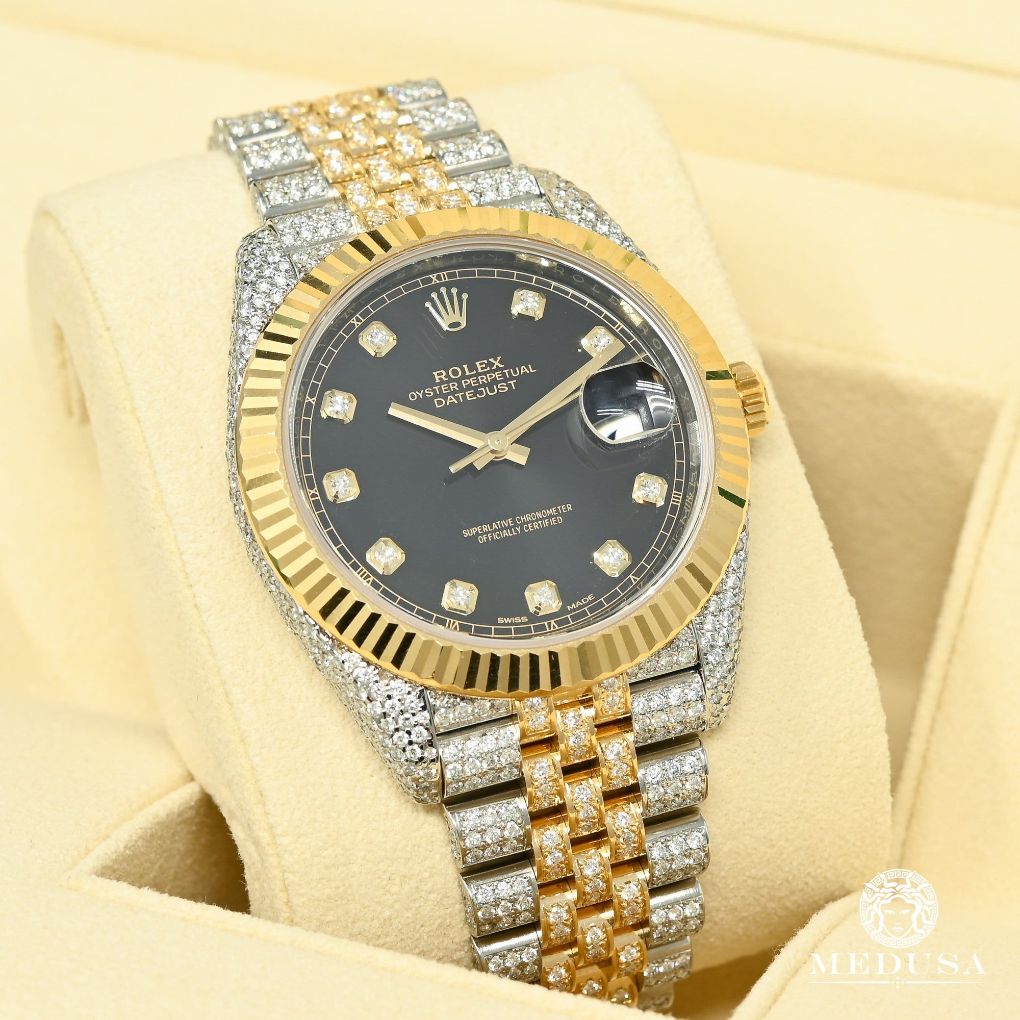 Montre Rolex | Montre Homme Rolex Datejust 41mm - Black Jubilee Fluted Iced Or 2 Tons