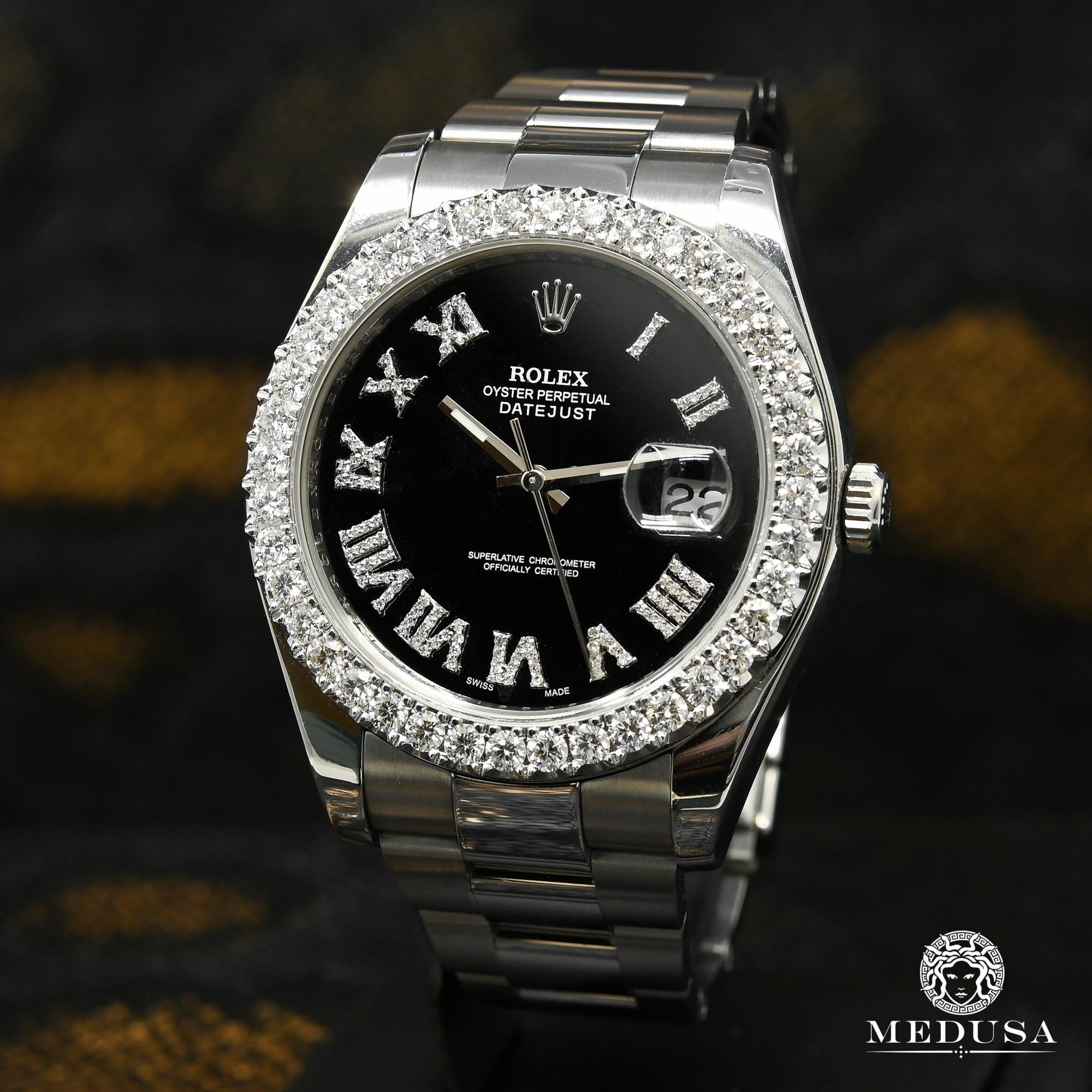 Montre Rolex | Montre Homme Rolex Datejust 41mm - Black Romain Iced Stainless