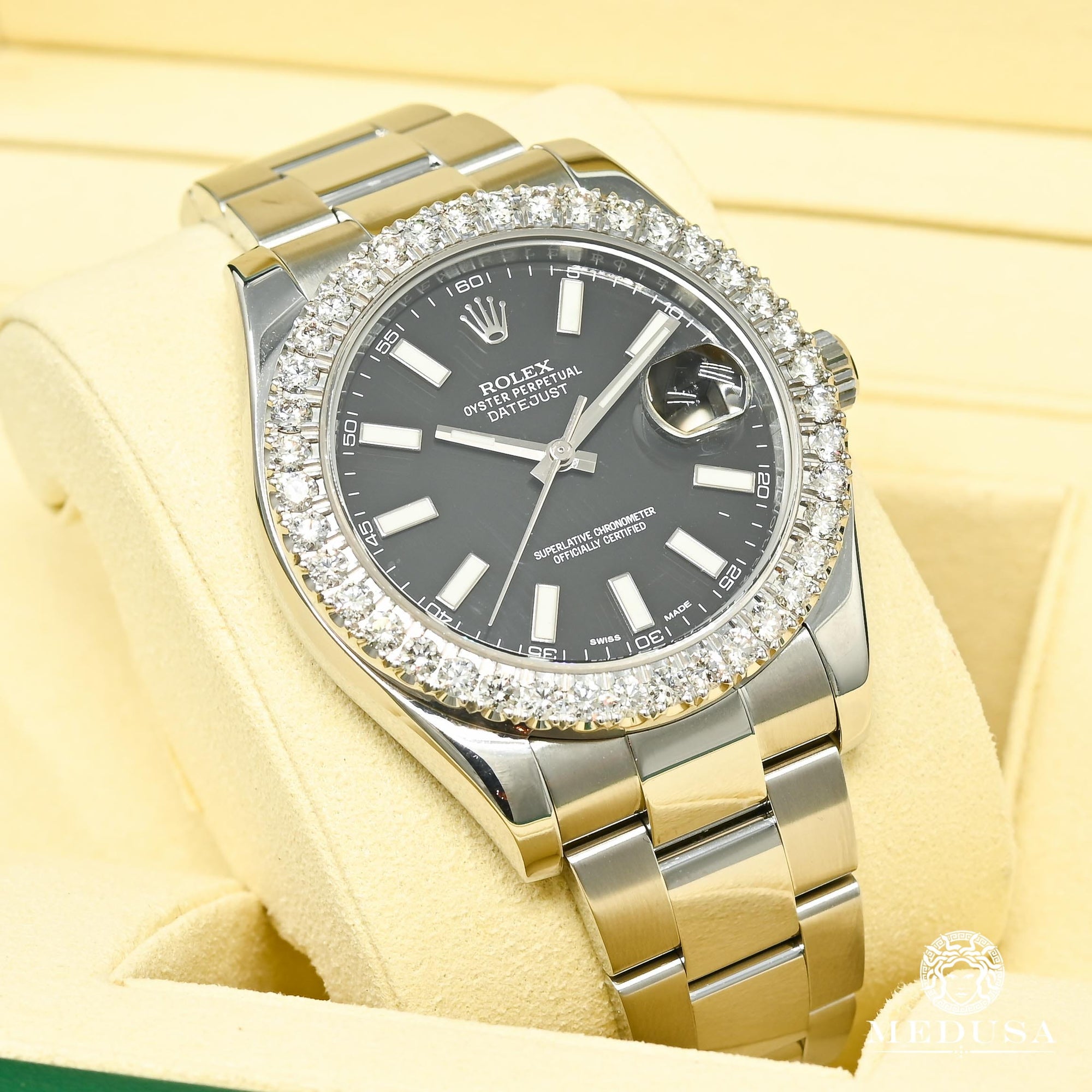 Montre Rolex | Montre Homme Rolex Datejust 41mm - Black Stick Iced Stainless