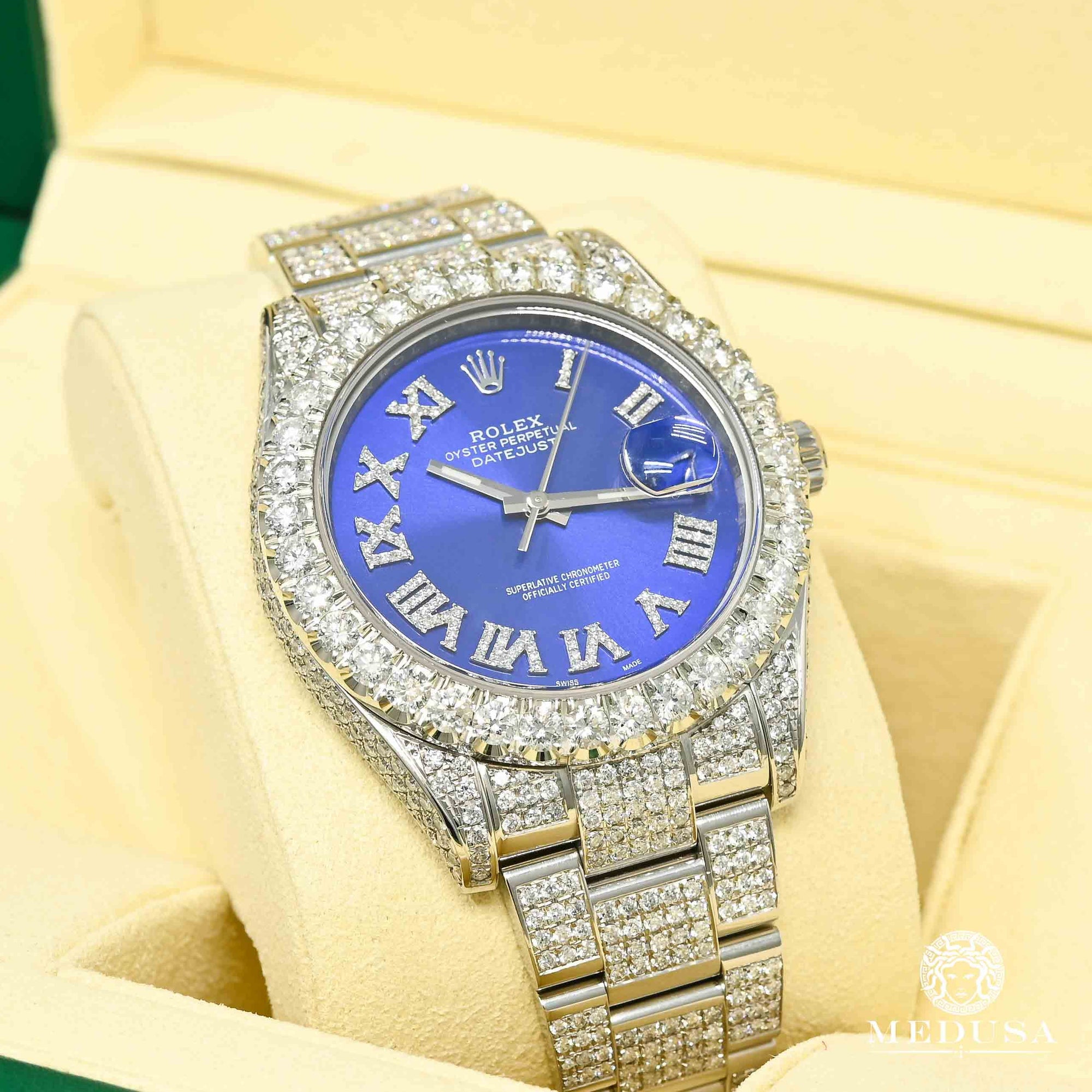 Montre Rolex | Montre Homme Rolex Datejust 41mm - Blue Romain Full Iced Stainless