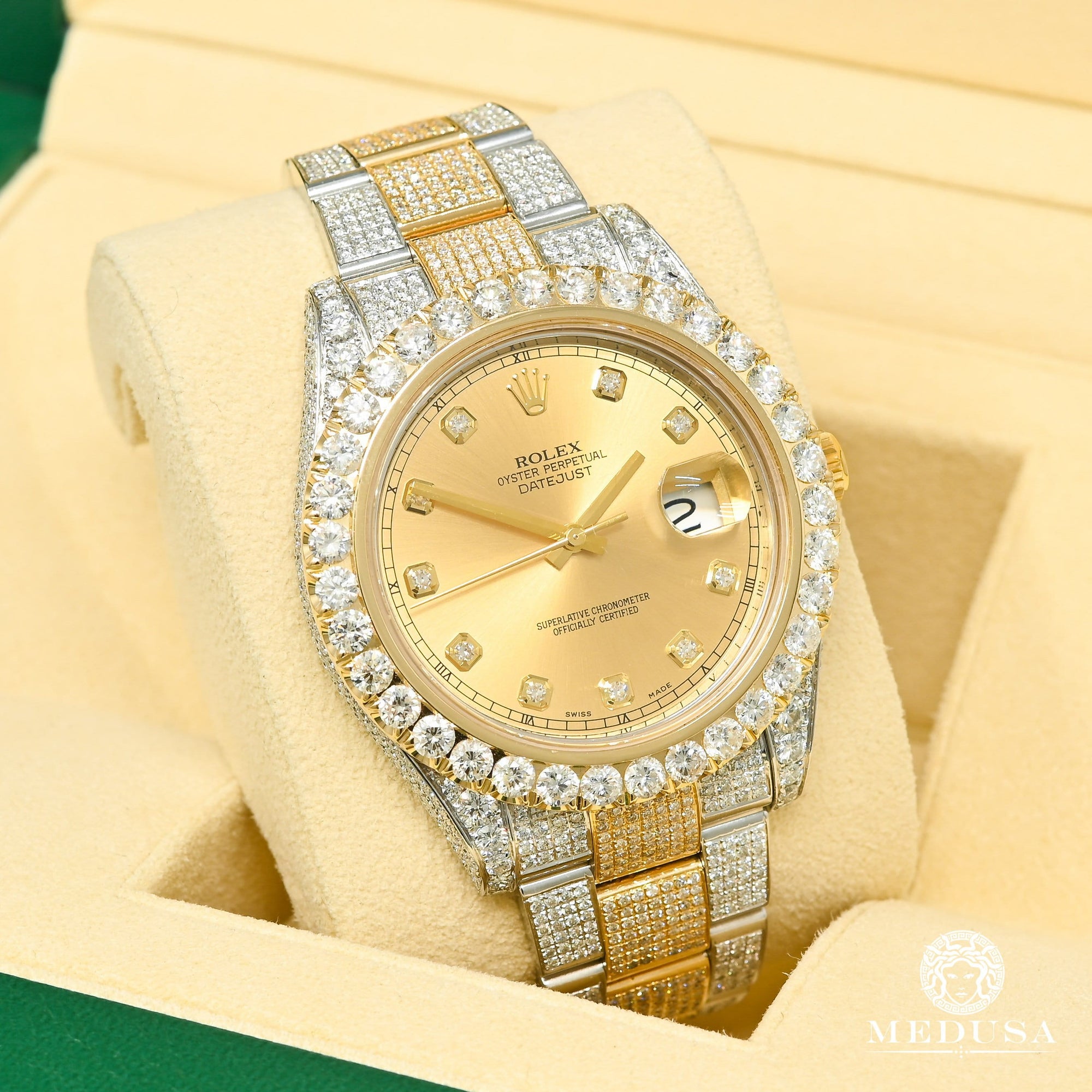 Montre Rolex | Montre Homme Rolex Datejust 41mm - Champagne 2 Tones Iced Or 2 Tons