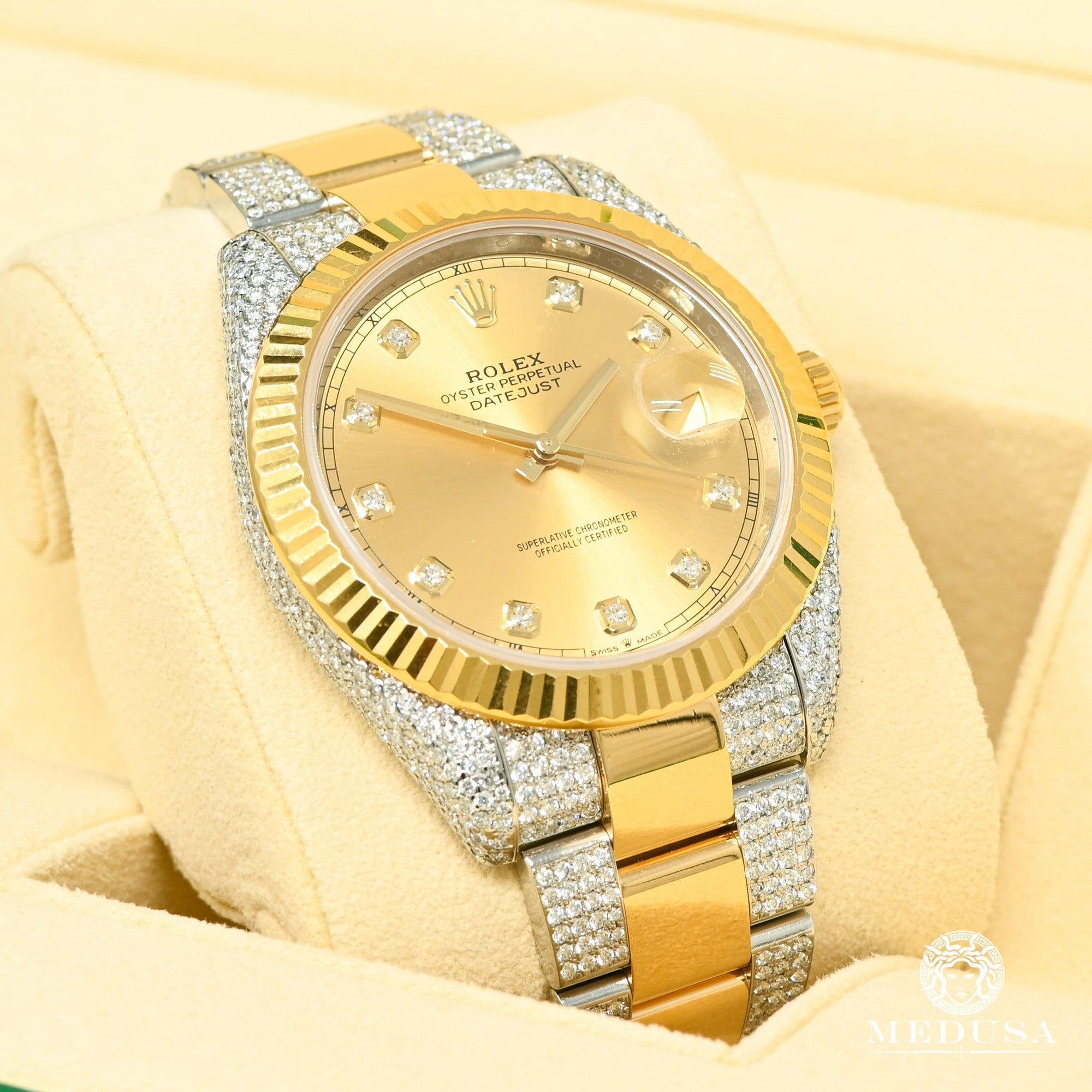Montre Rolex | Montre Homme Rolex Datejust 41mm - Champagne Fluted Iced Or 2 Tons