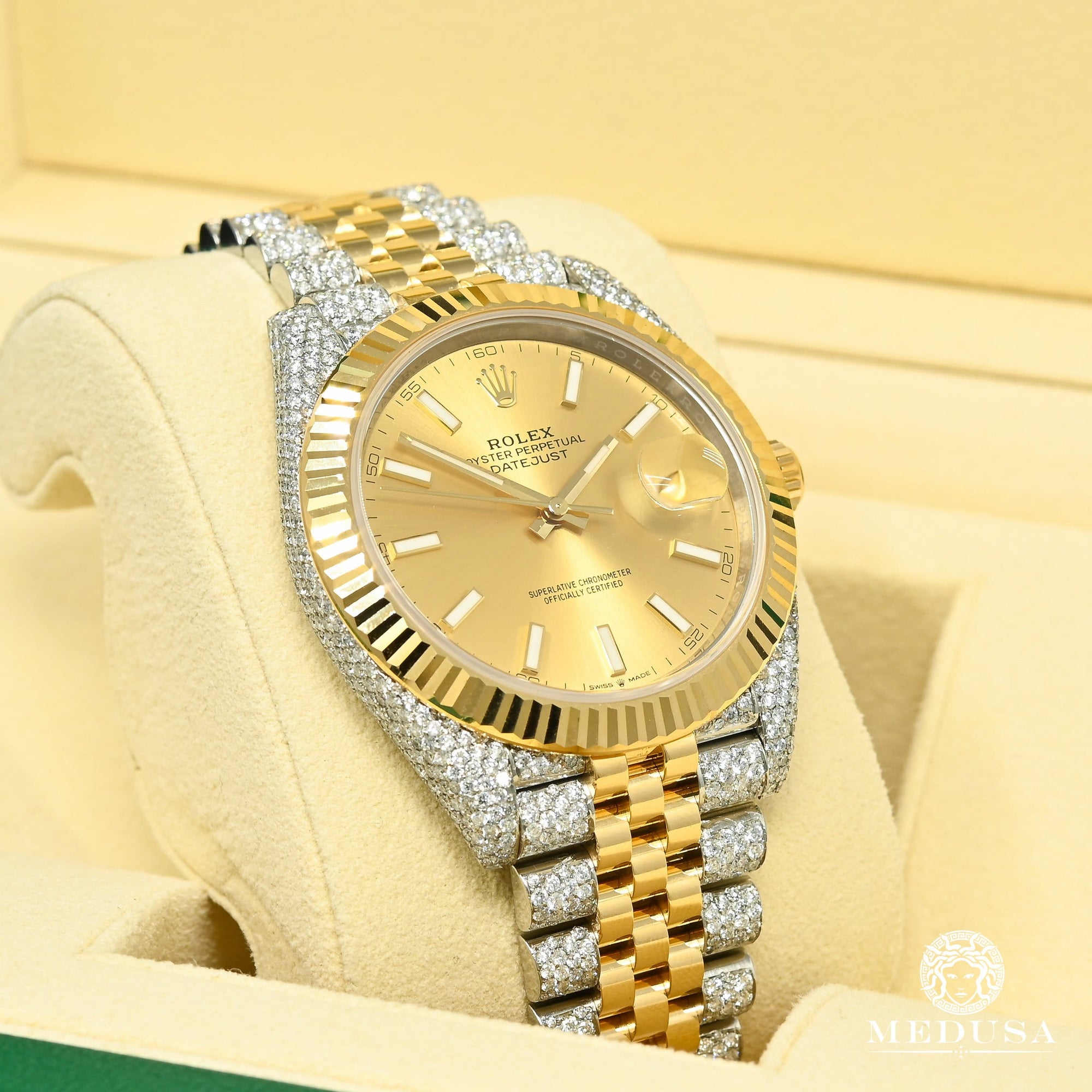 Montre Rolex | Montre Homme Rolex Datejust 41mm - Champagne Jubilee Fluted Iced Or 2 Tons
