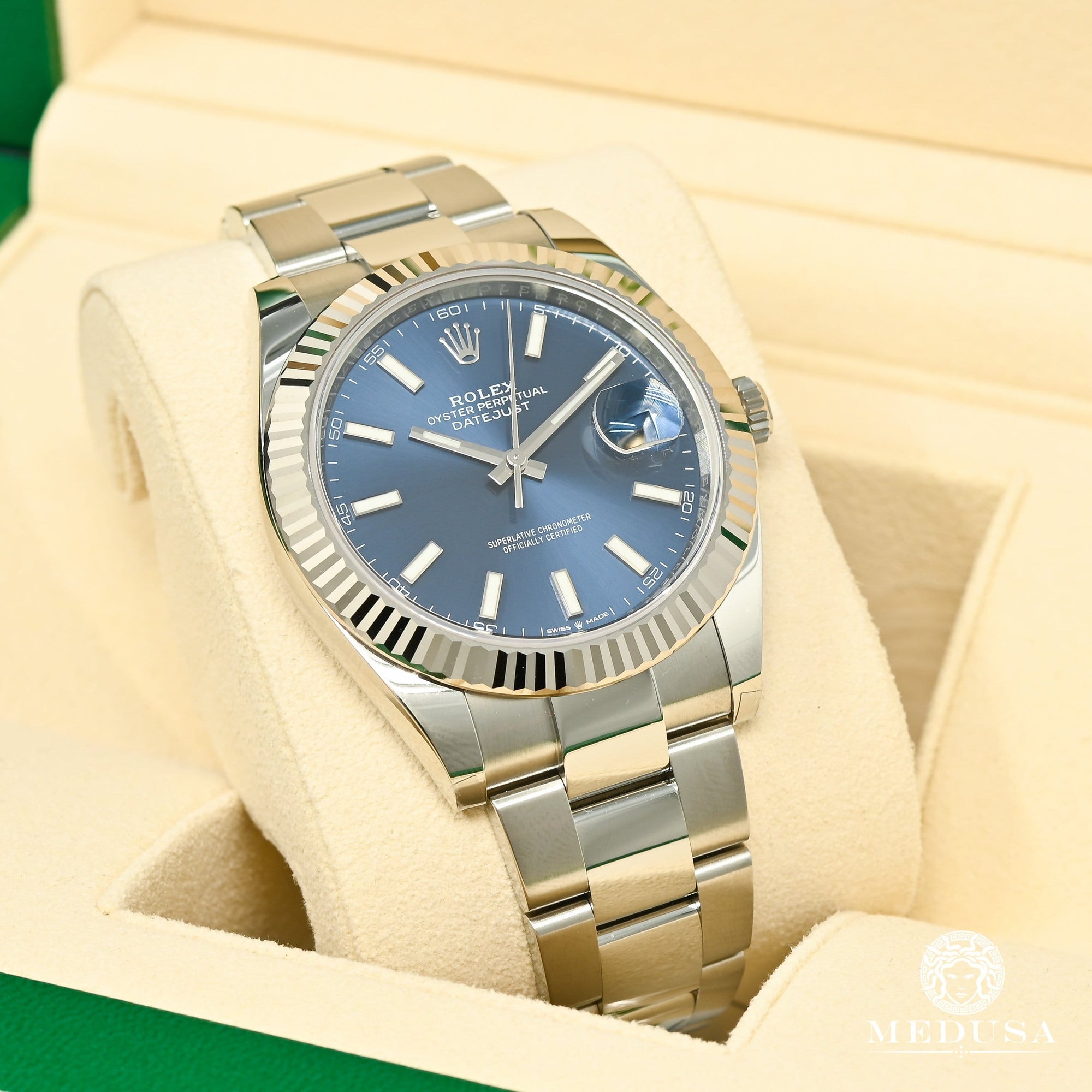 Montre Rolex | Montre Homme Rolex Datejust 41mm - Fluted Blue Stick Or Blanc