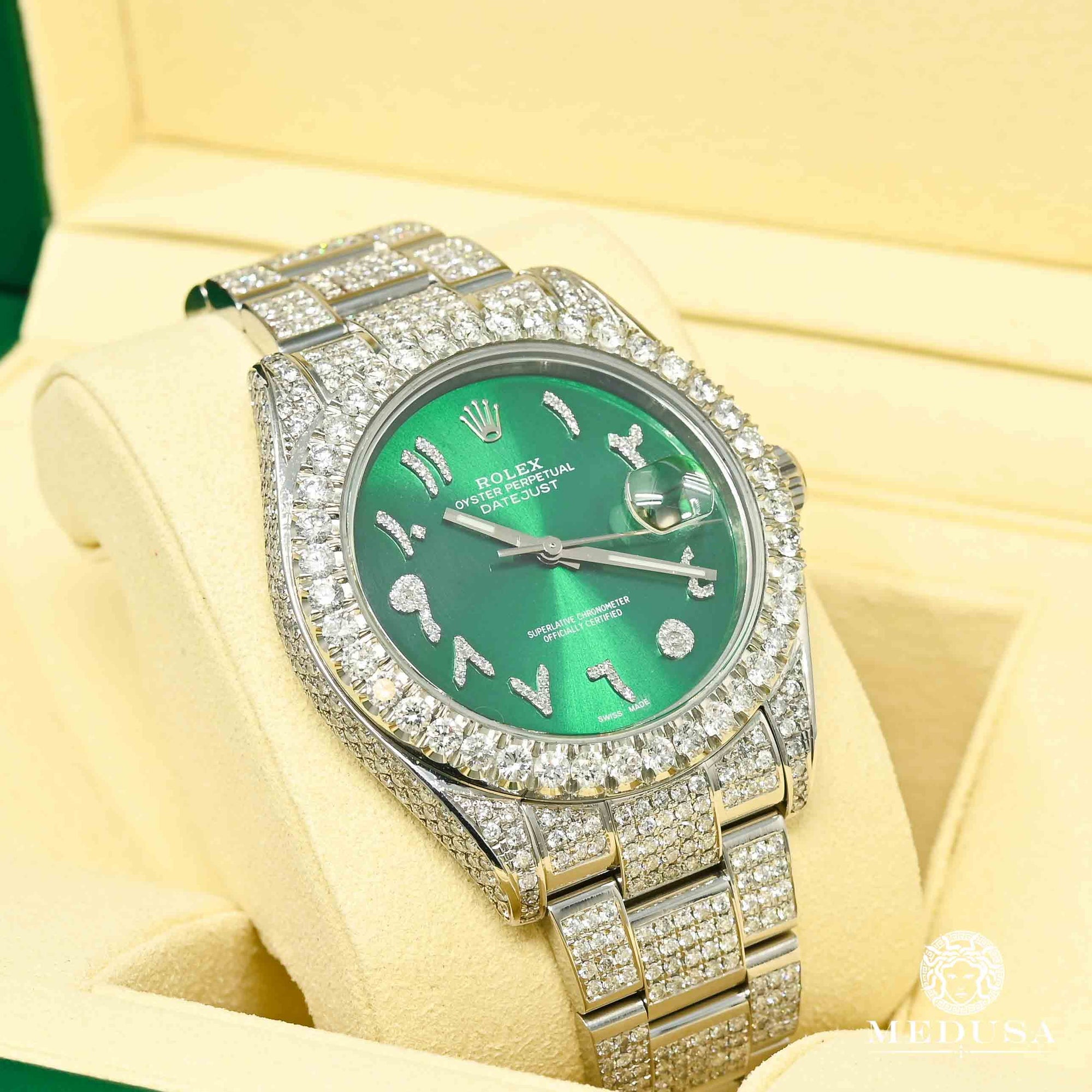 Montre Rolex | Montre Homme Rolex Datejust 41mm - Green Arabic Full Iced Stainless