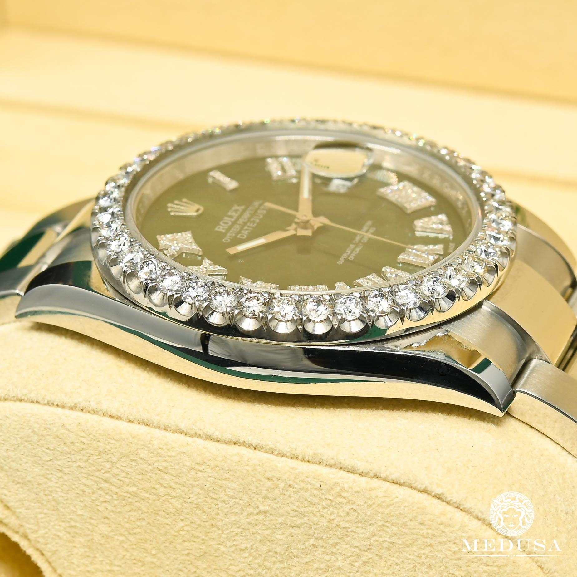 Montre Rolex | Montre Homme Rolex Datejust 41mm - Green Romain Iced Stainless